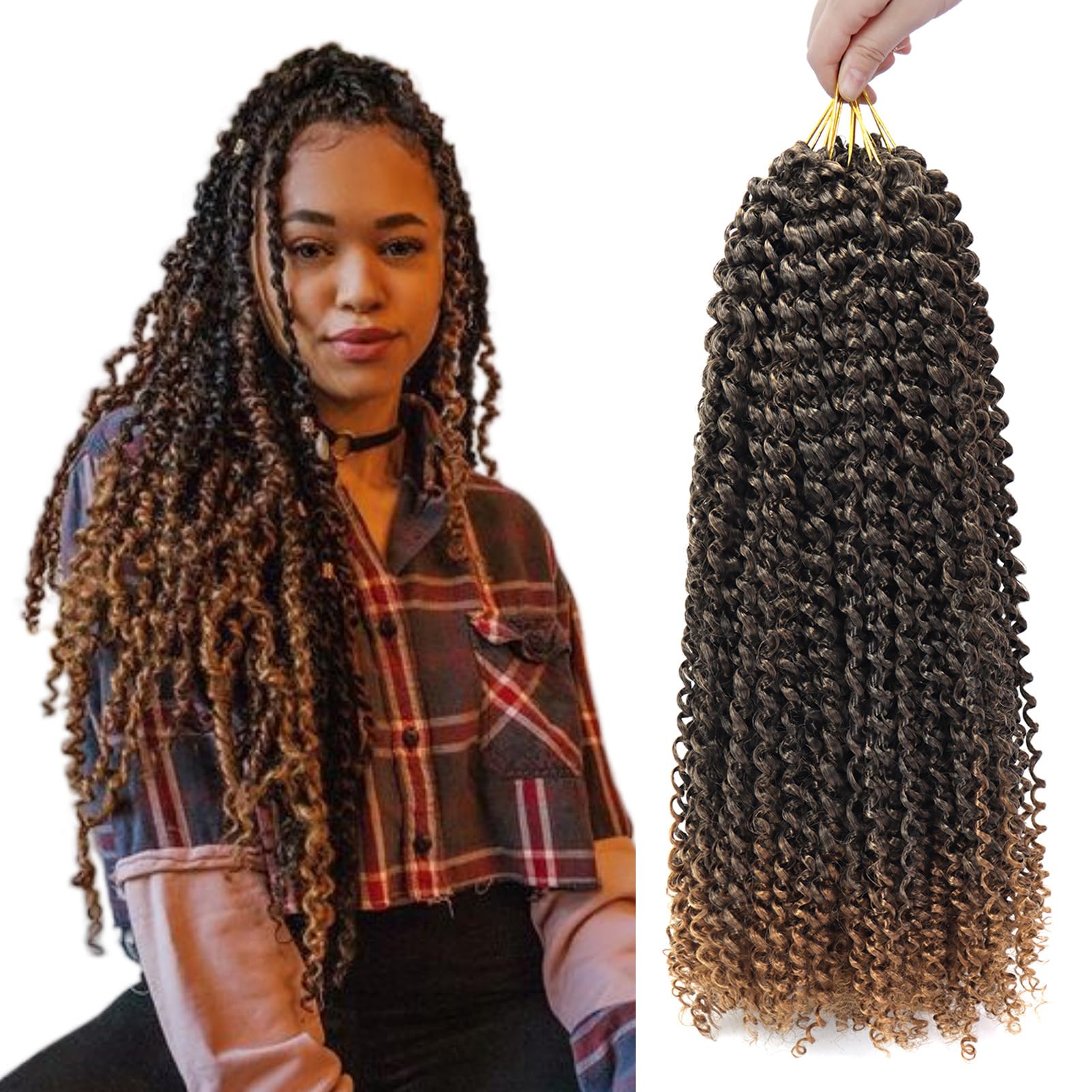 Dorsanee Passion Twist Hair 18 Inch 7 Pakcs Ombre Brown Water Wave Crochet Hair Bohemian Curly Braiding Hair For Boho Braids, Cr
