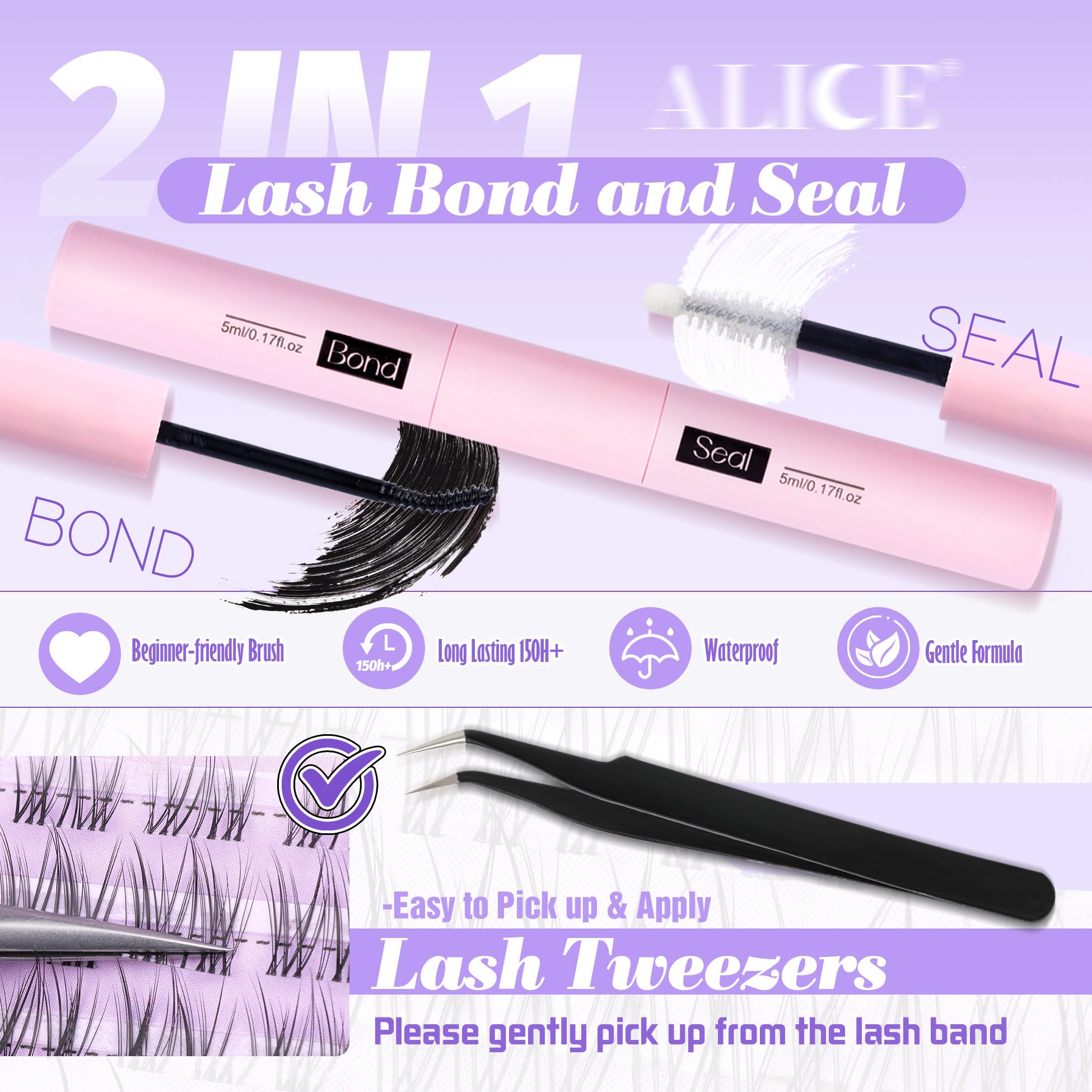 Alice Cluster Eyelash Extension Kit Natural Wispy Lash Clusters Kit Lash Extension Kit Clear Band 168Pcs C Curl 11-13Mm Individu