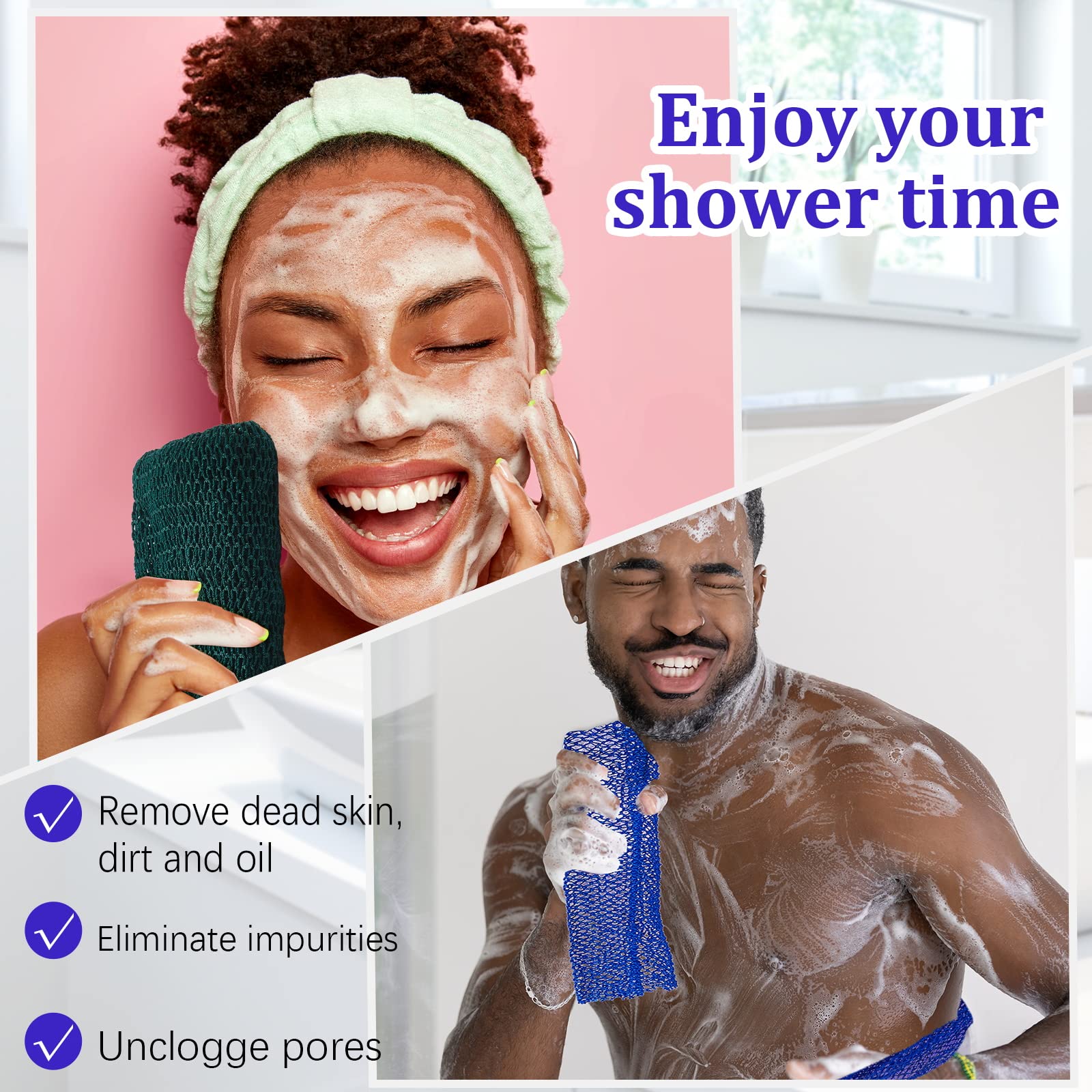 Shappy 2 Pcs African Net Sponge Exfoliating Net African Body Scrubber Bath Rag Washcloth Towel Shower Body Back Scrubber Skin Sm