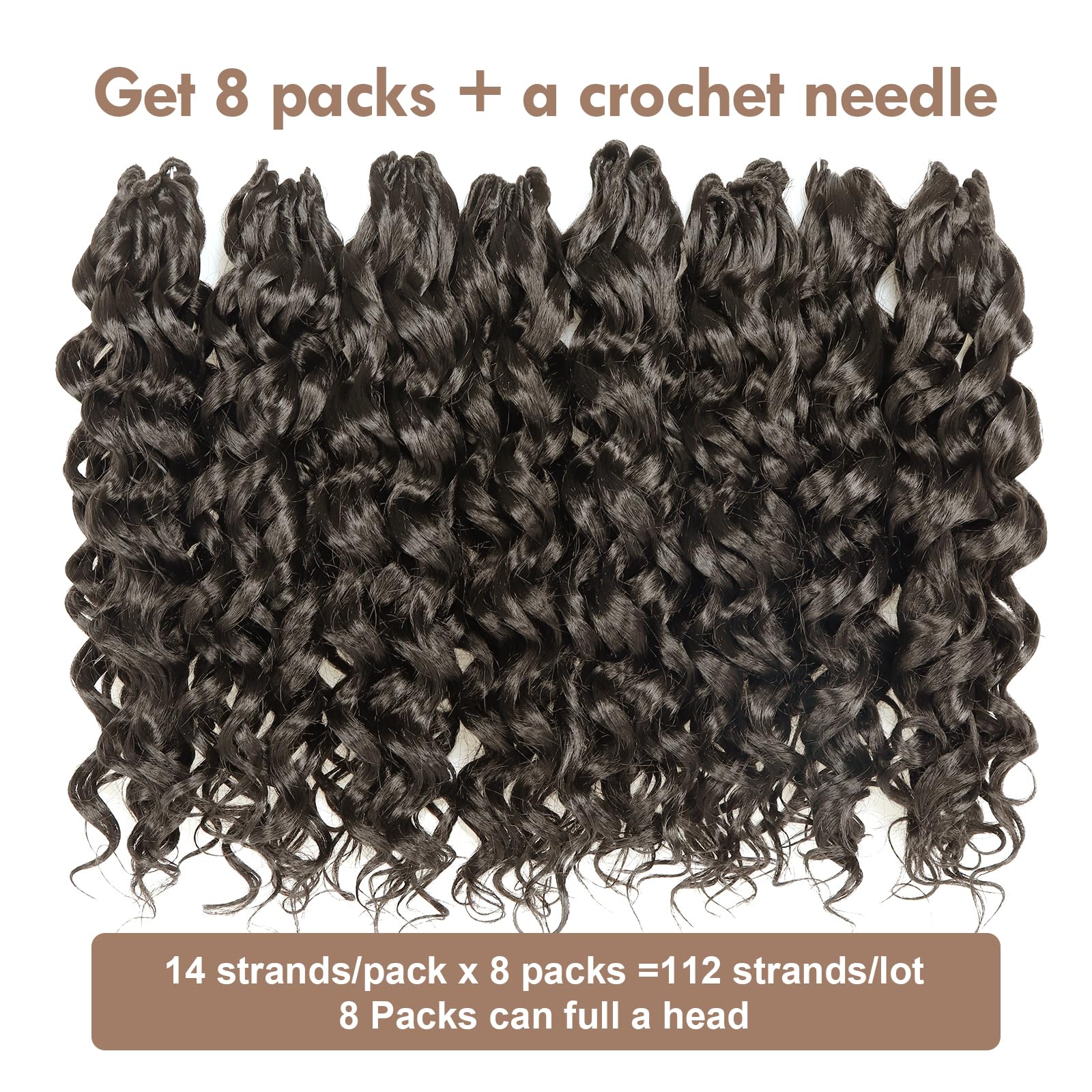 Toyotress Beach Curl Crochet Hair - 10 Inch 8 Packs Light Brown Ocean Wave Crochet Hair, Short Curly Water Wave Deep Twist Synth