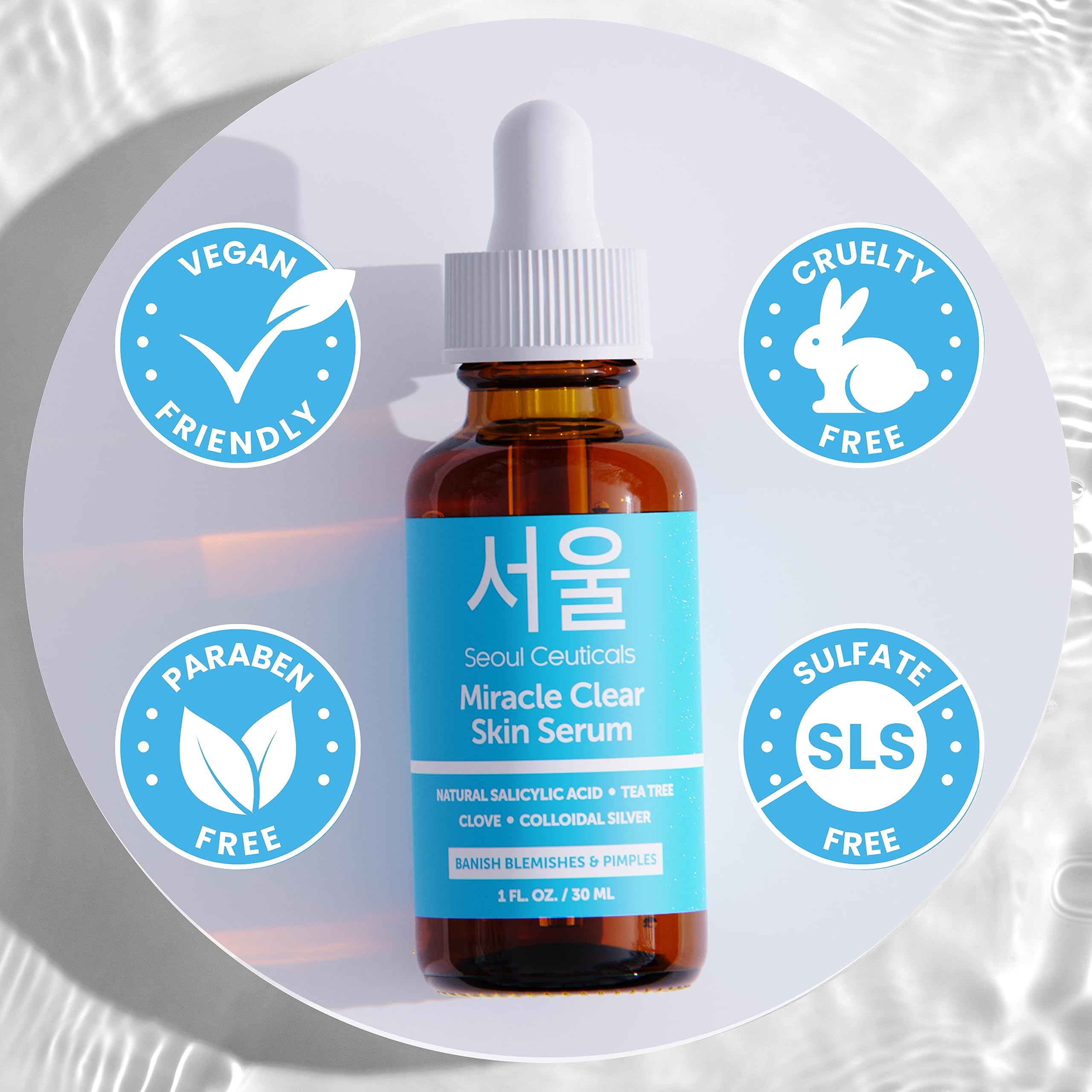 Seoulceuticals Korean Acne Serum, Skin Care Treatment For Acne Prone Skin - Rapid Action Salicylic Acid, Tea Tree & Clove For Ev