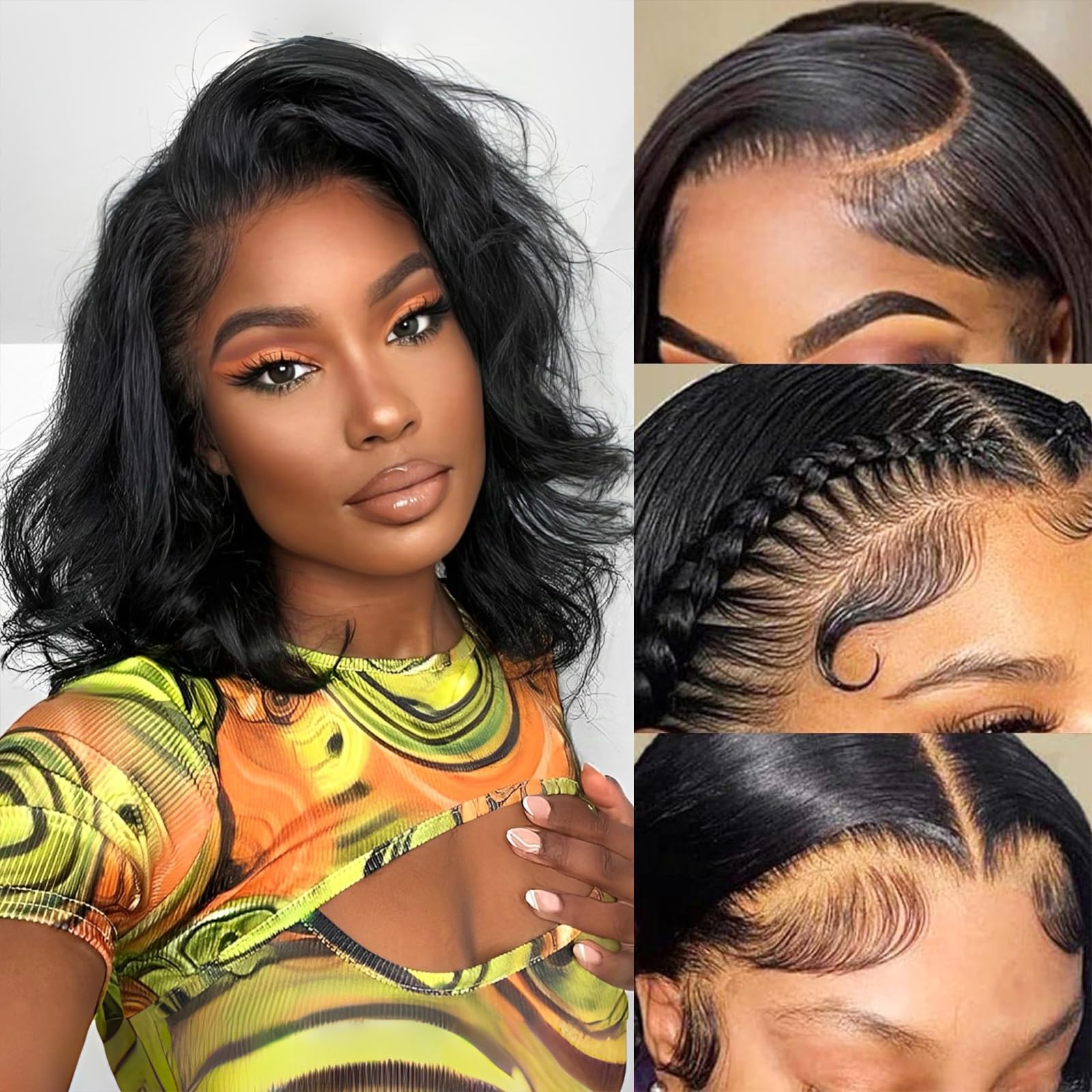 RECOOL Loose Body Bob Wig Black Short Body Wave Human Hair Wig For Black Women 5x6 HD Glueless Lace Front Wigs Pre Plucked with 