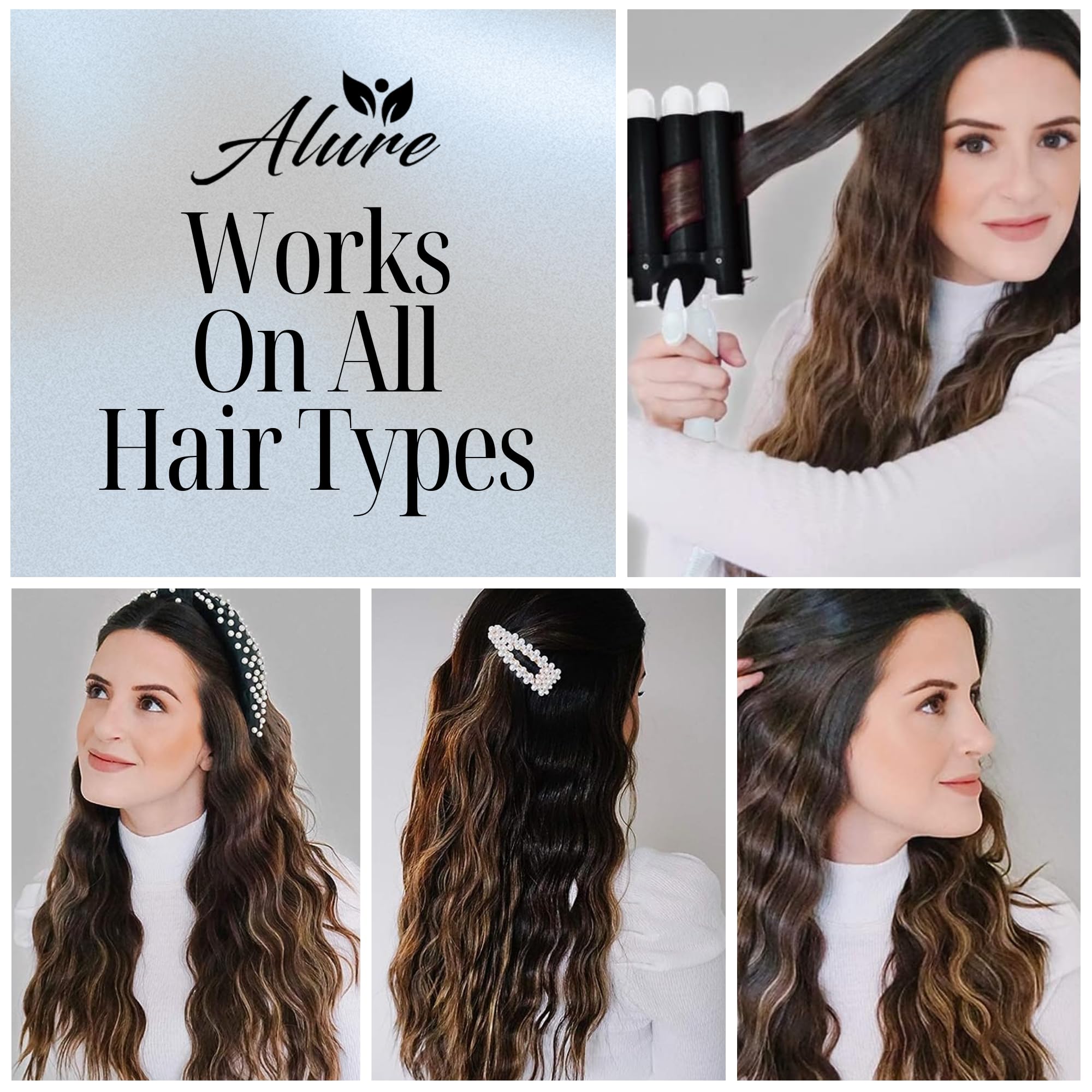 Alure Three Barrel Curling Iron Wand Hair Waver With Lcd Temperature Display - 1 Inch Ceramic Tourmaline Triple Barrels, Dual Vo