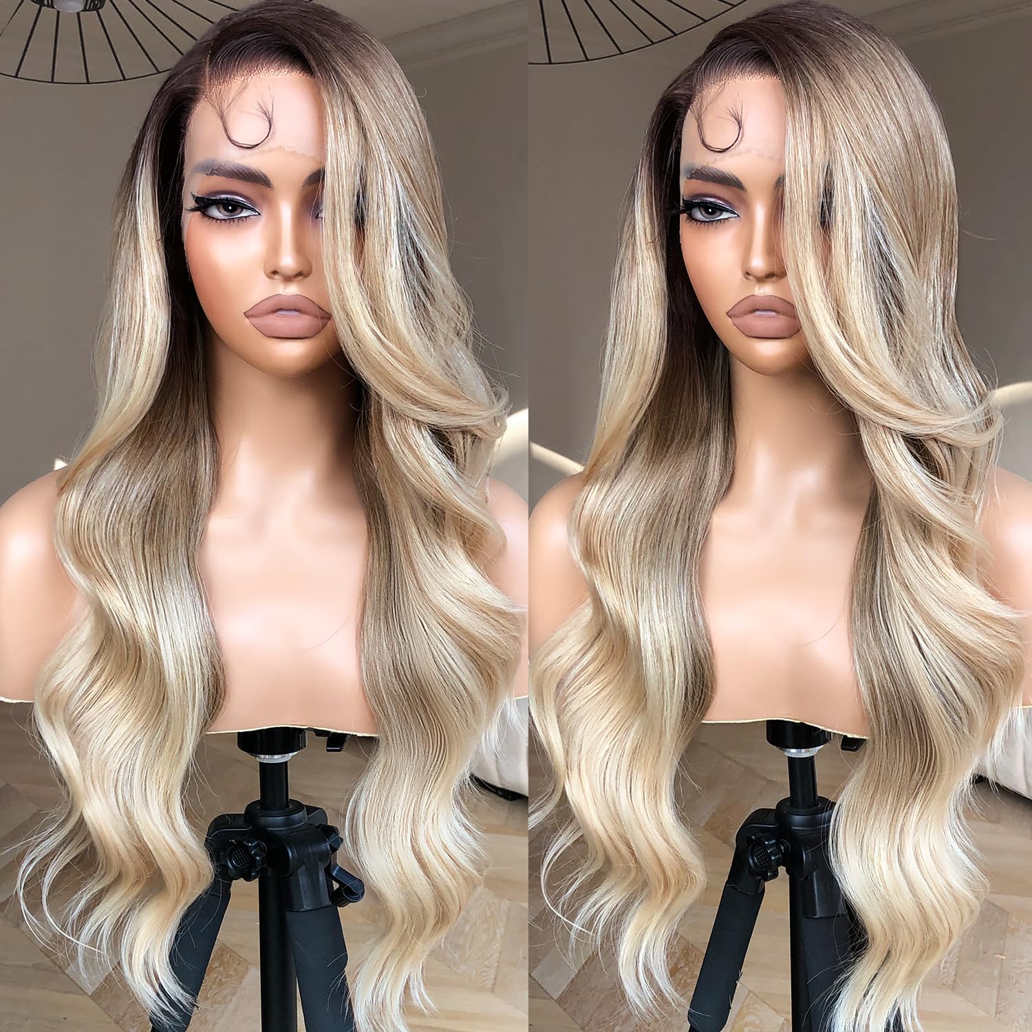 BrownBomb Body Wave Lace Front Wig, Synthetic Lace Front Wig Pre Plucked Glueless Wigs 13X5X1 HD Lace Front Wigs for Women 24inc