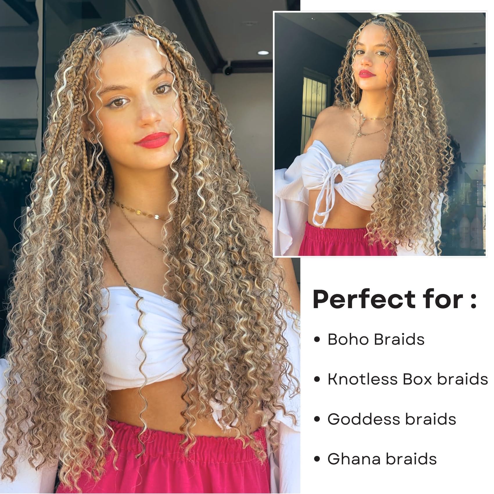 Dark Ash Blonde Braiding Hair Pre Stretched for Boho Braids Mixed Synthetic Deep Wave Boho Braids Hair for Braiding