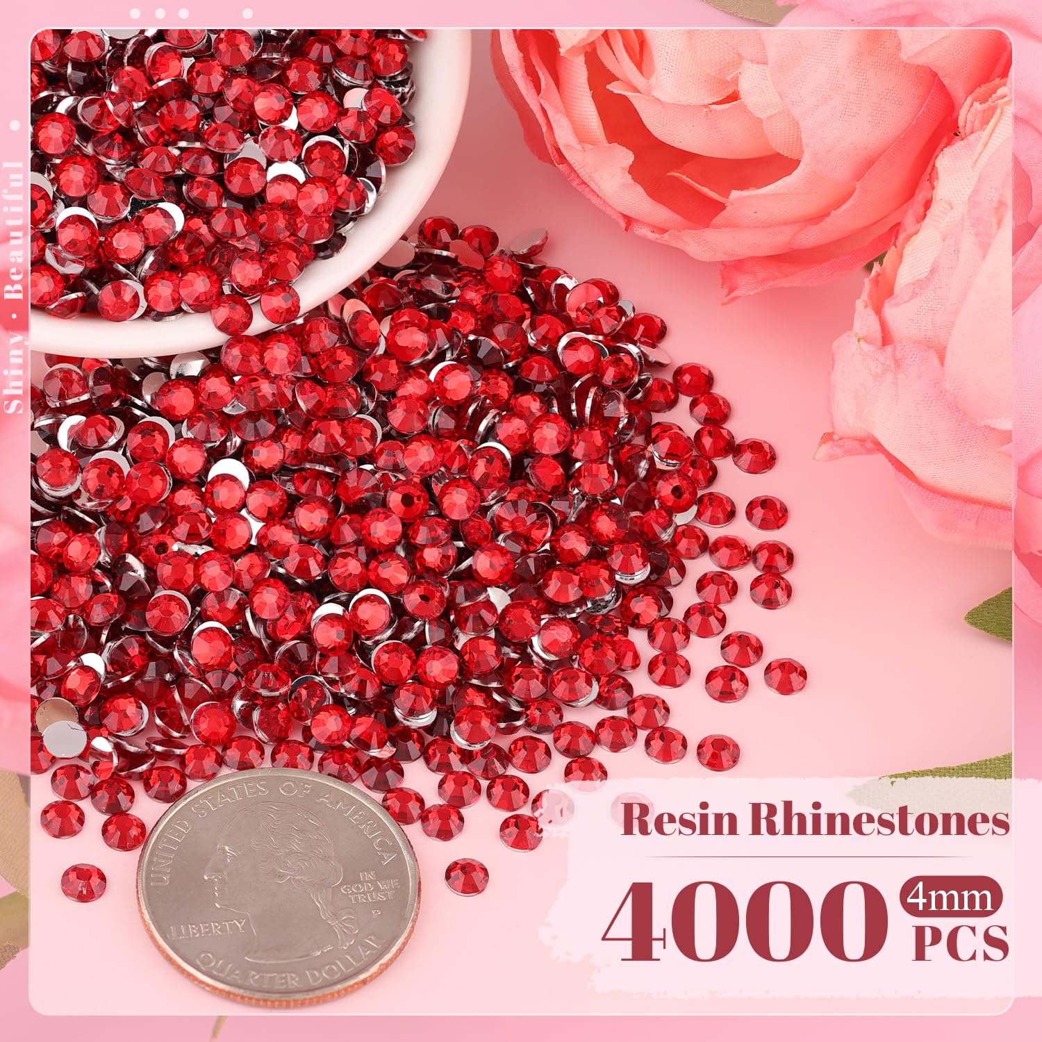 4000Pcs 4Mm Resin Rhinestones In Bulk (Red), Bedazzling Flatback Crystals For Crafts Diy Nail Decoration, Gems Charms For Tumble