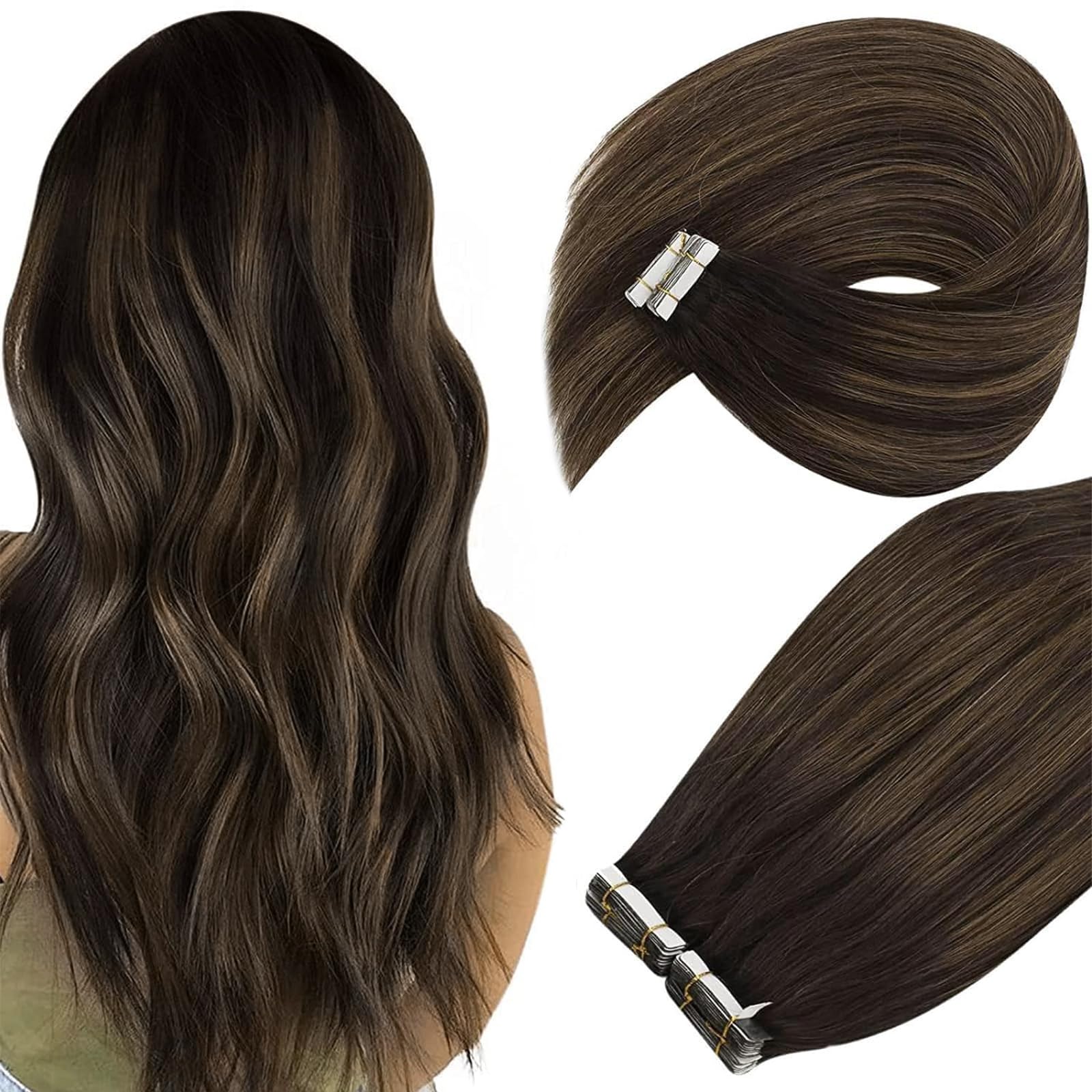 Ve Sunny Brown Tape In Hair Extensions Invisible Tape In Extensions Human Hair Dark Brown Mixed Medium Brown Balayage Tape In Hu