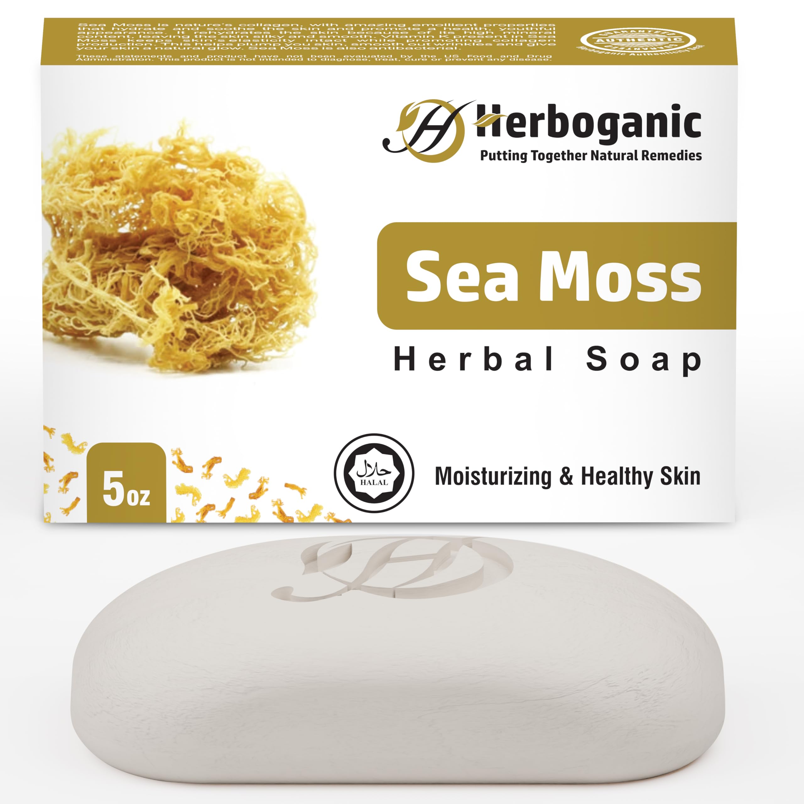 HERBOGANIC Sea Moss Herbal Soap | Pack of 1 of 5oz soap Bar | Natural Soap Bar| Rejuvenating and Nourishing | Gentle for Men and