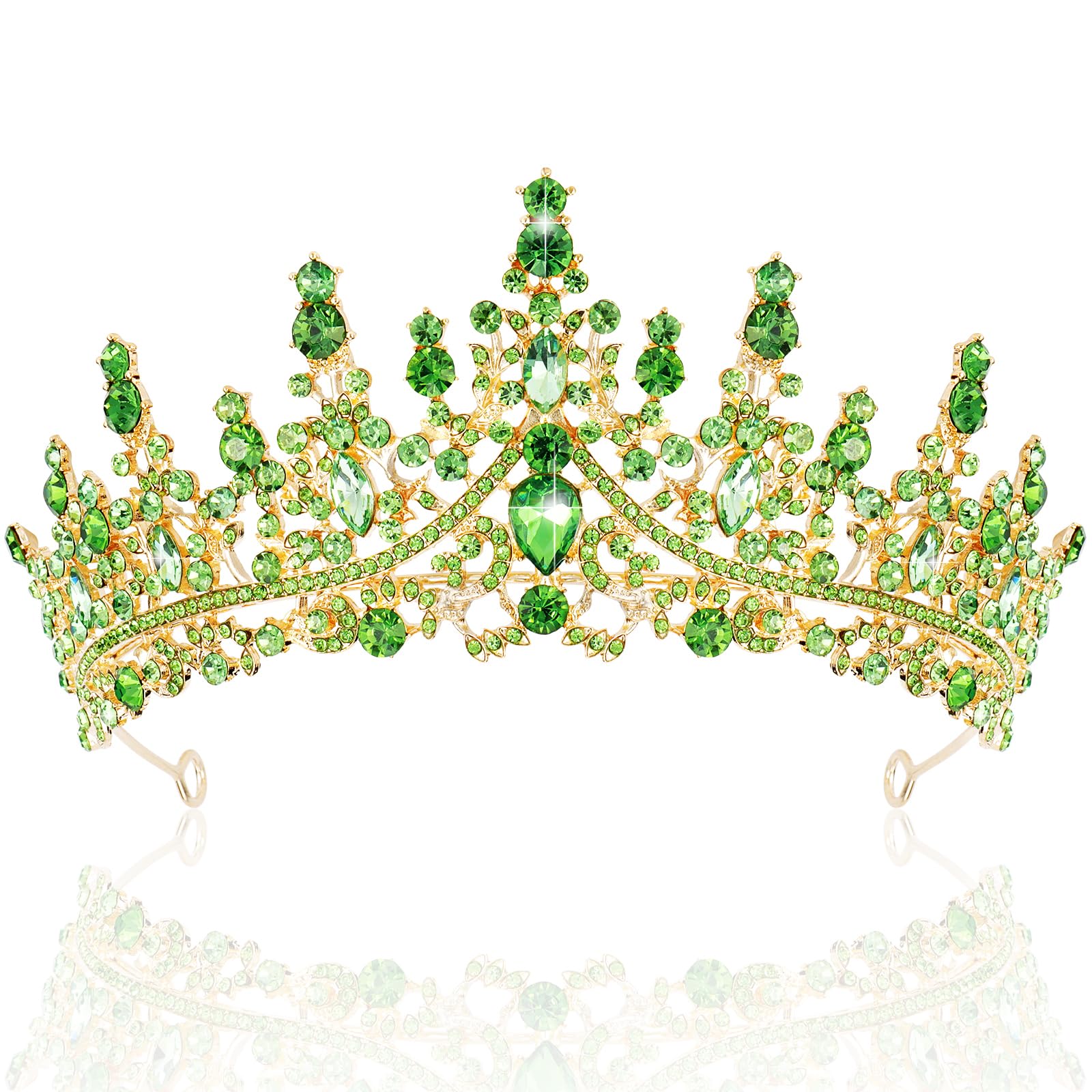 TOBATOBA Light Green Tiaras and Crowns for Women, Rhinestone Princess Tiara, Crystal Crown Royal Queen Crown for Women, Quincean