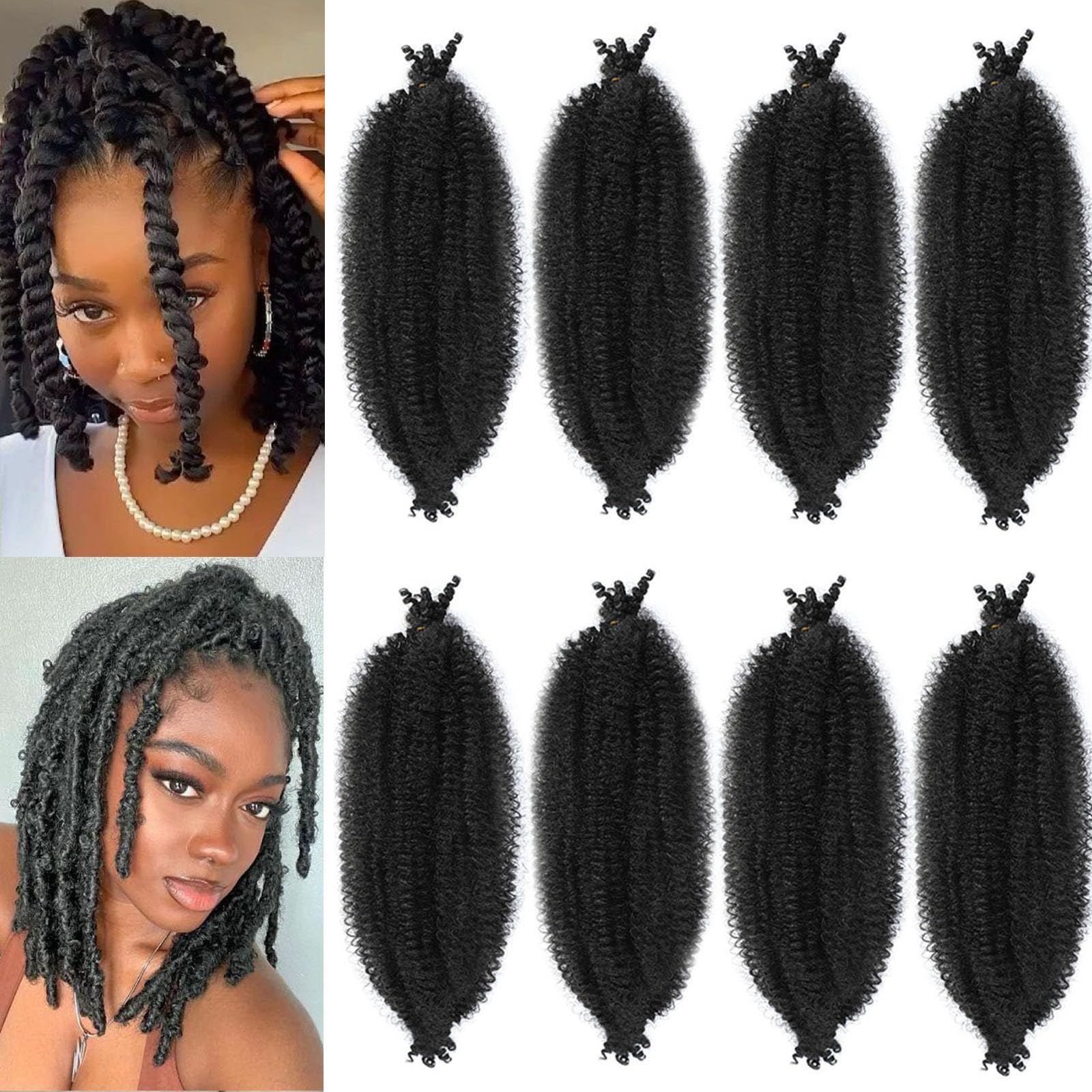 8 Packs Springy Afro Twist Hair 14 inch 1B Pre-Separated Kinky Marley Twist Braiding Hair Soft Crochet for Distressed Faux Locs 