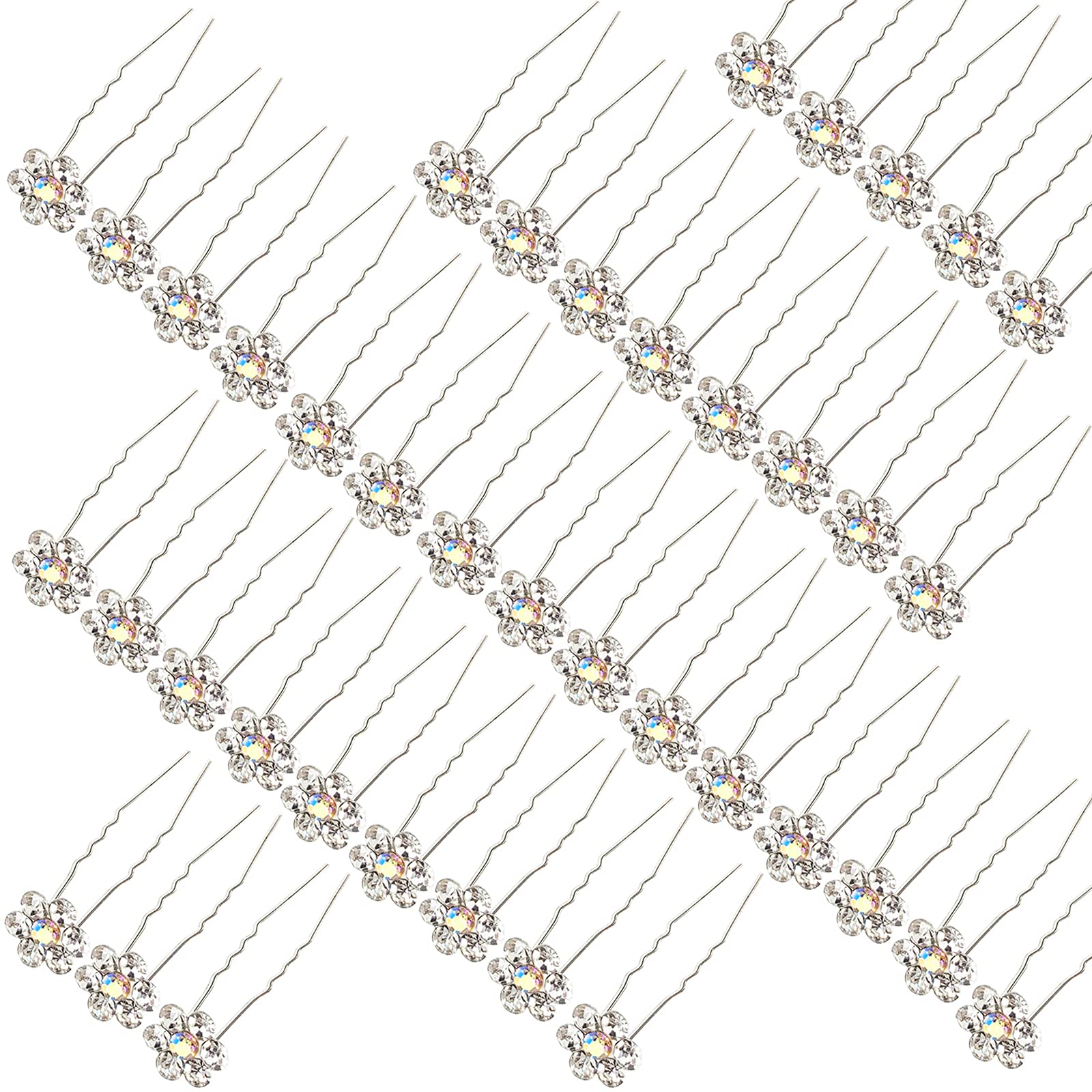 Betiteto Rhinestone Flower Hair Pins, 40 Pcs U-Shaped Crystal Party Wedding Bridal Hair Accessories For Women Girls (White)