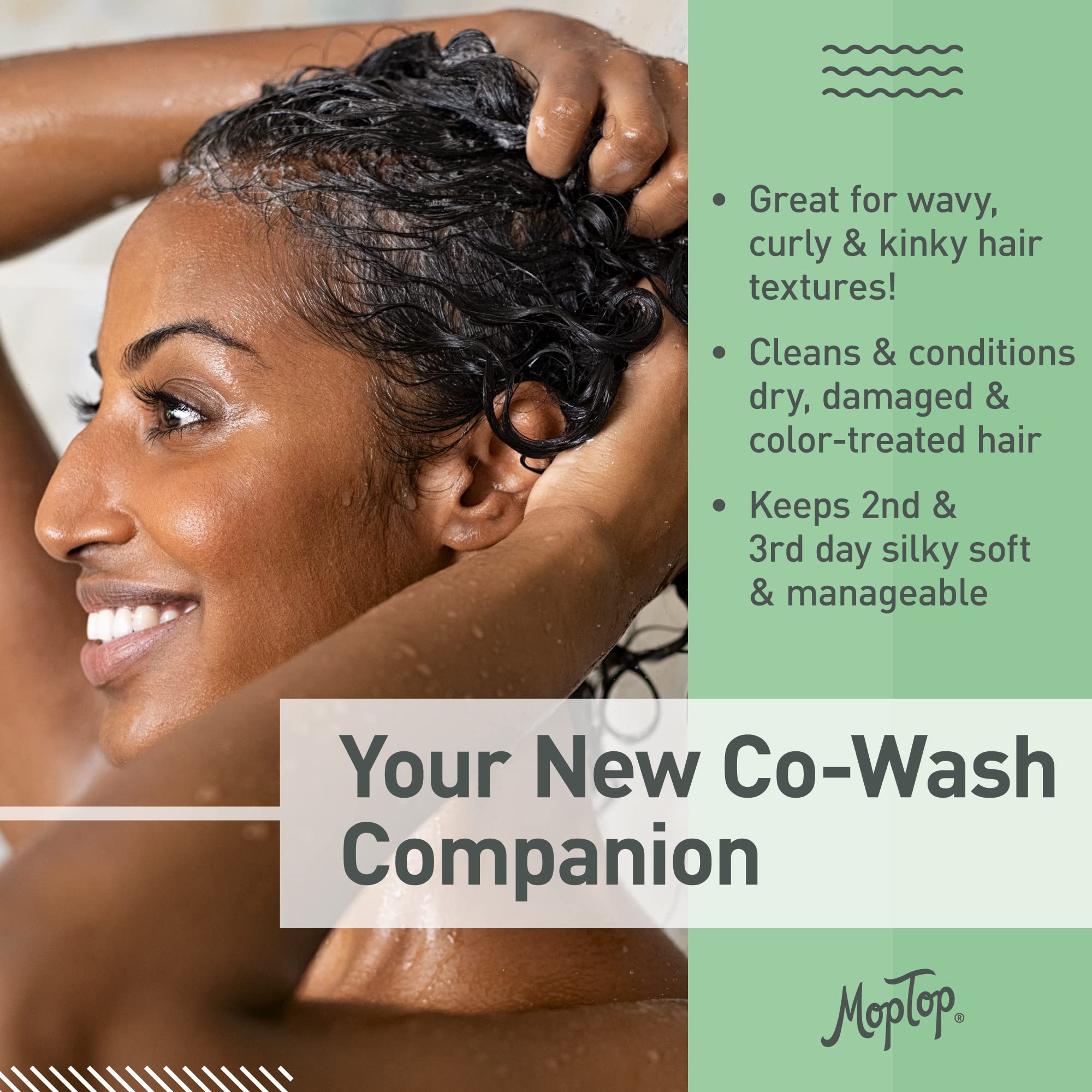 Moptop Cowash Cleansing Conditioner, Wavy, Curly & Kinky-Coily, Color Treated & Natural Hair Moisturizer, Made W/Aloe, Sea Botan