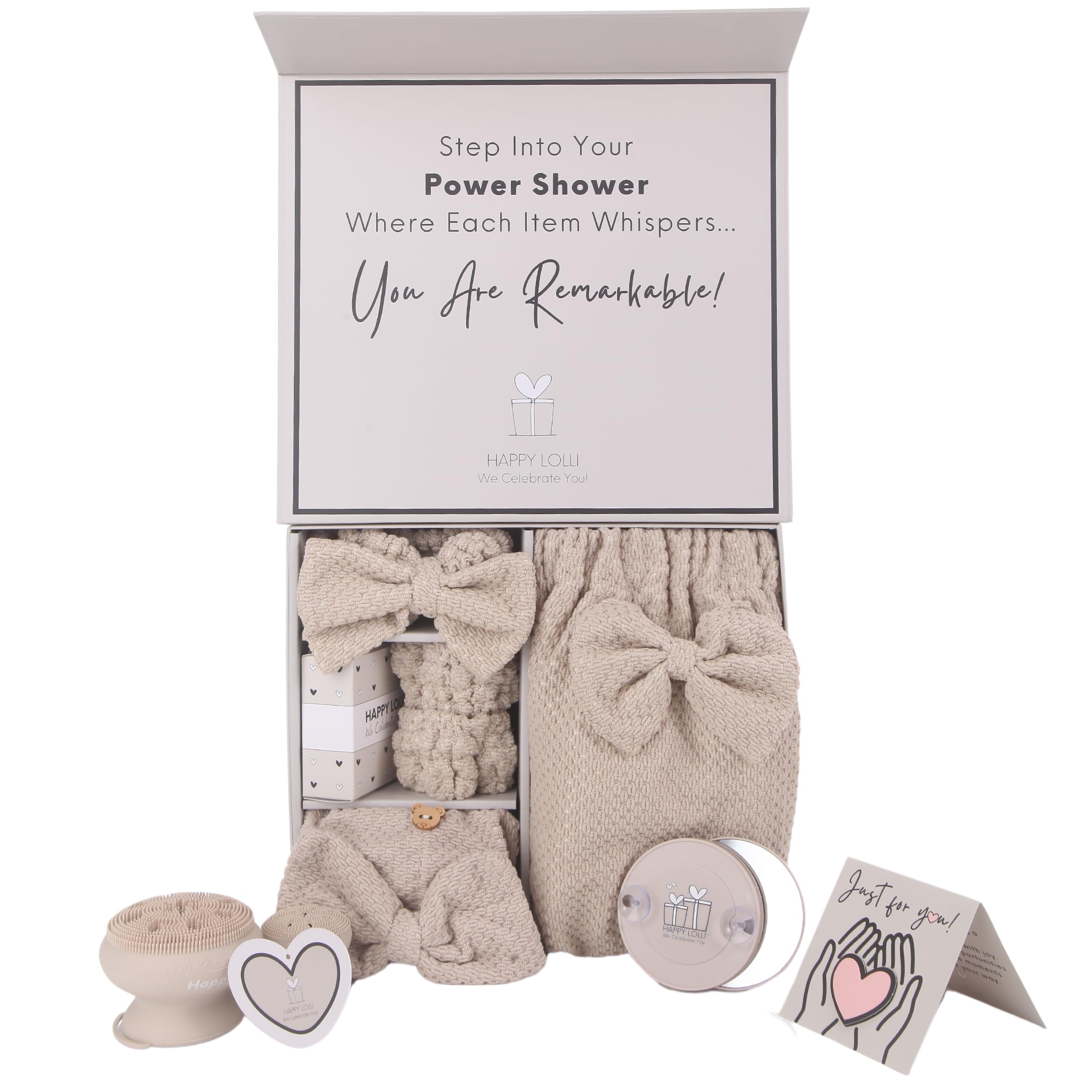 Happy Lolli Power Shower Set: Luxury Bath Accessories For Women & Girls - Includes Body & Hair Towel, Wrist Bands, Headband, Fac