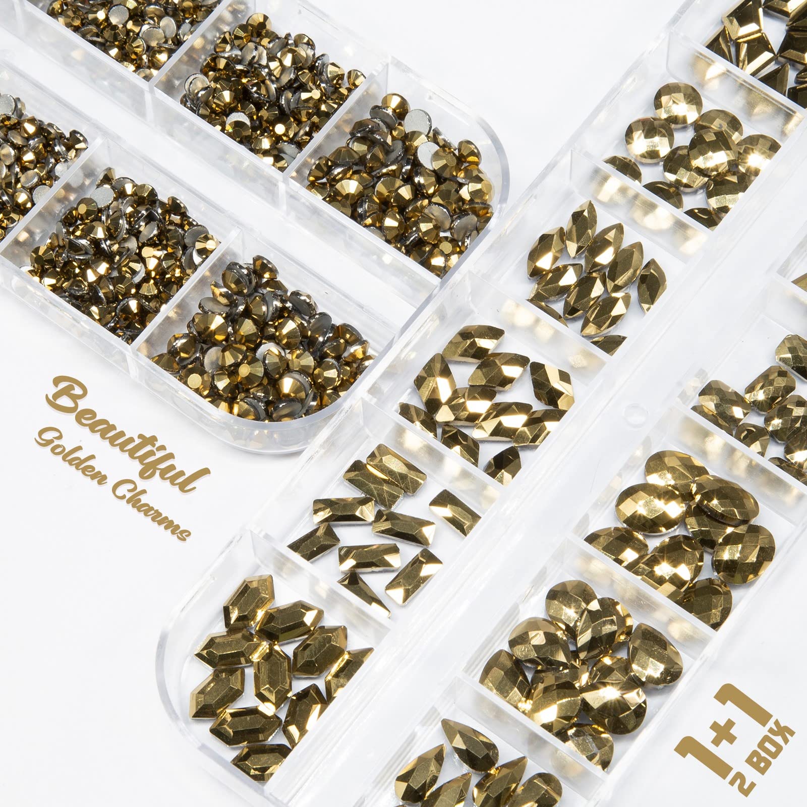 2250Pcs Mine golden Nail Rhinestones 120 Multi Shapes crystal Flatback Rhinestones gems 2130 Metallic gold Round Beads K9 glass