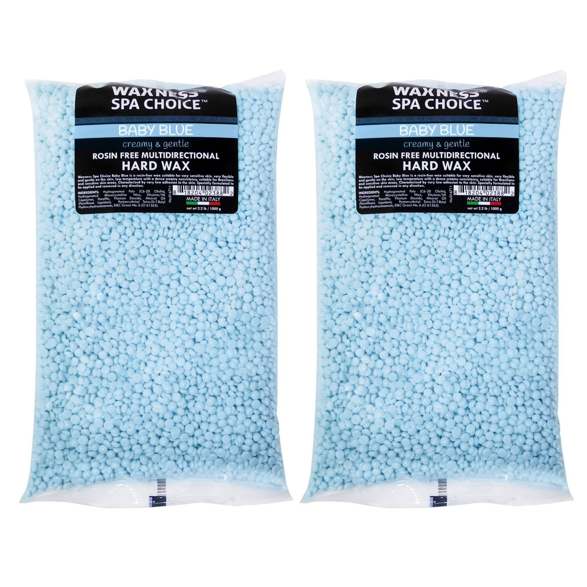 Waxness Spa Choice Rosin Free Hard Wax Multidirectional Baby Blue 2.2 lb / 1 kg Pack of 2 (4.4 lb)