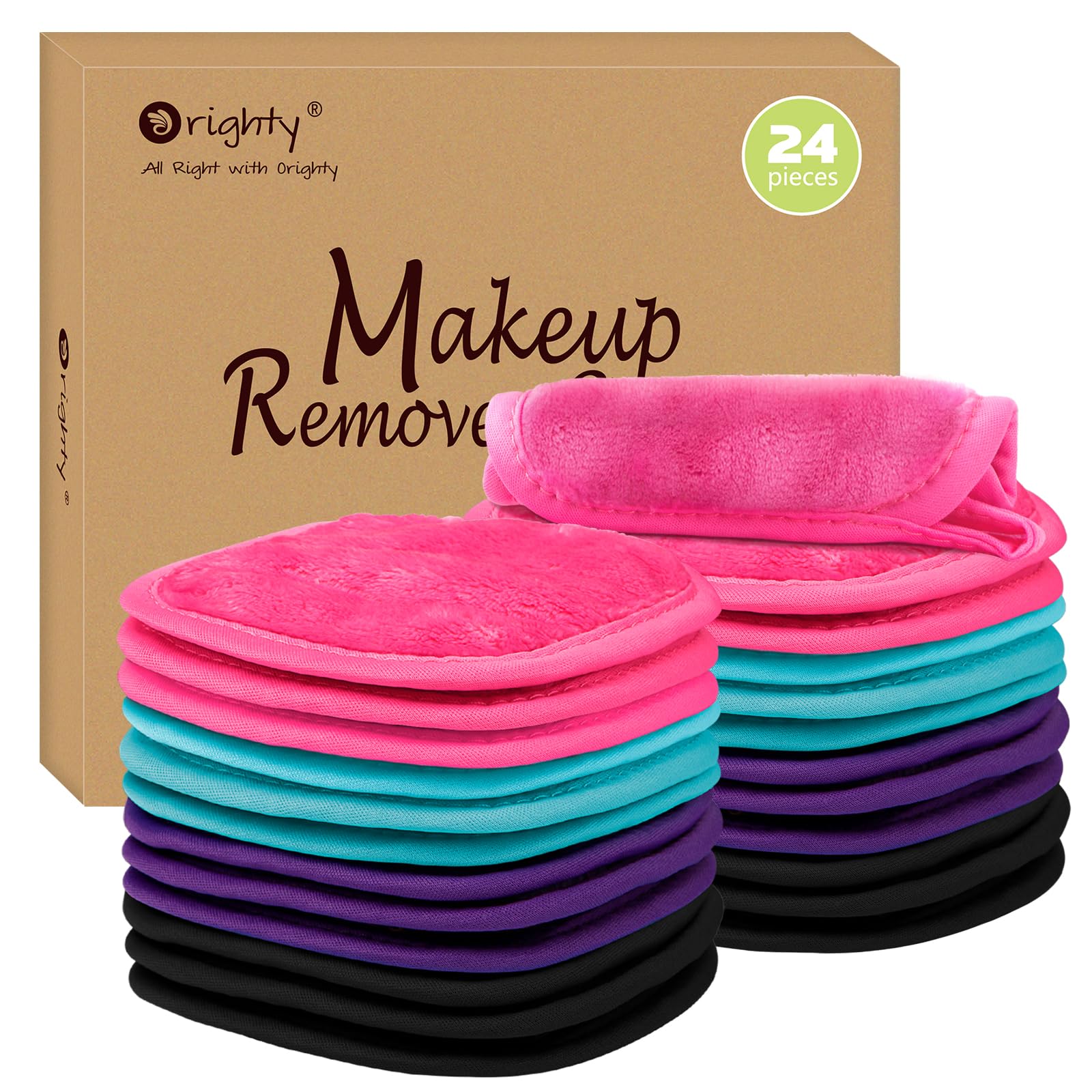 Orighty Makeup Remover Cloths 24 Pack, Makeup Removal Face Cleaning Cloth, Reusable Makeup Remover Pads Remove Instantly Dirt Wi