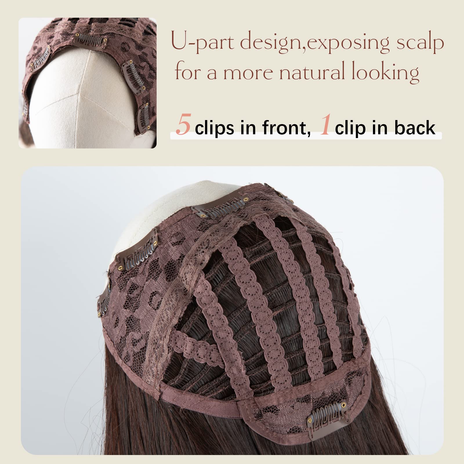 Sarla Clip In U Part Hair Extensions Synthetic Long Wavy Curly Thick Full Head Hairpiece For Women Light Auburn 24 Inch