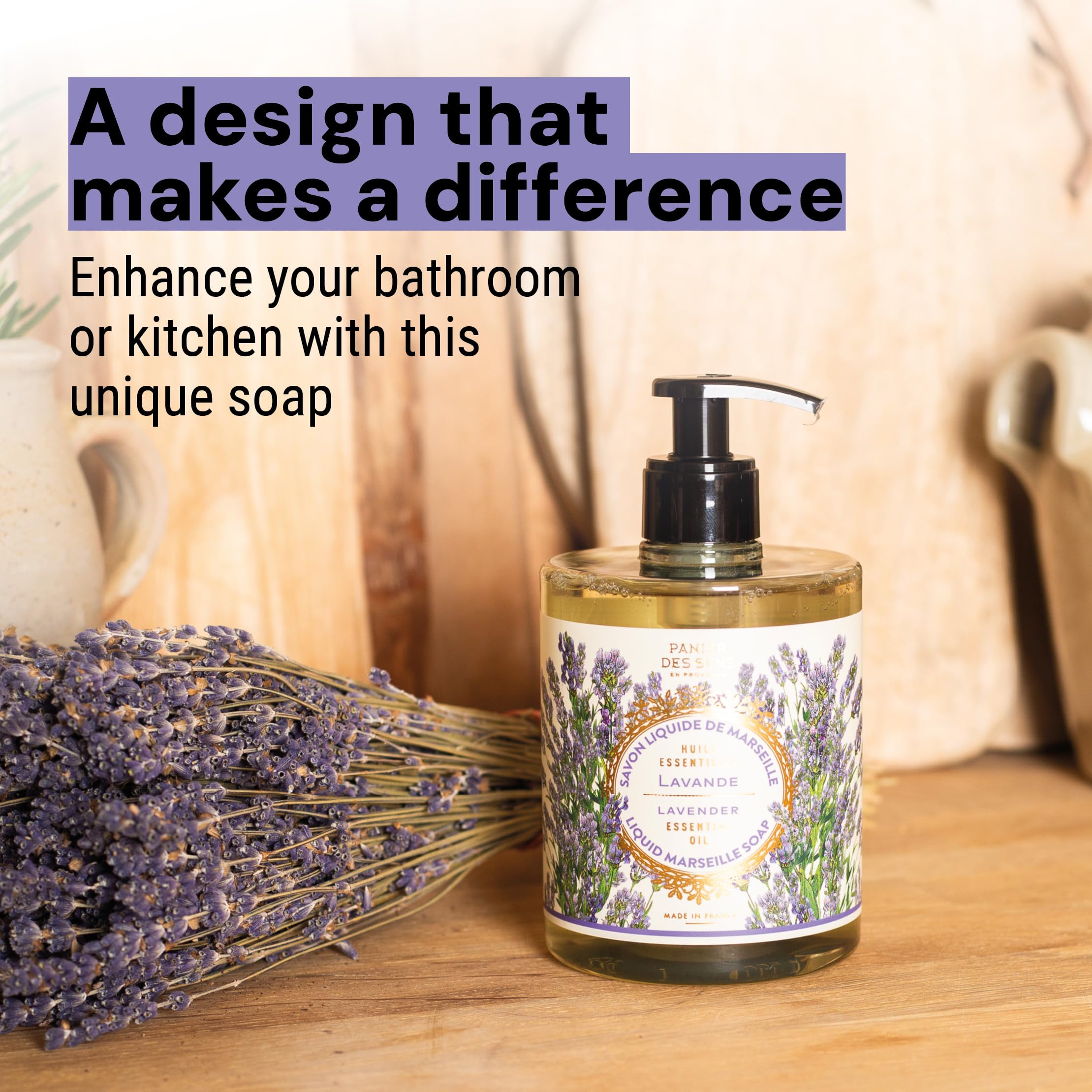 Panier Des Sens - Marseille Liquid Hand Soap - Lavender Hand Wash - Moisturizing Soap With Coconut Oil - Bathroom & Kitchen Refi