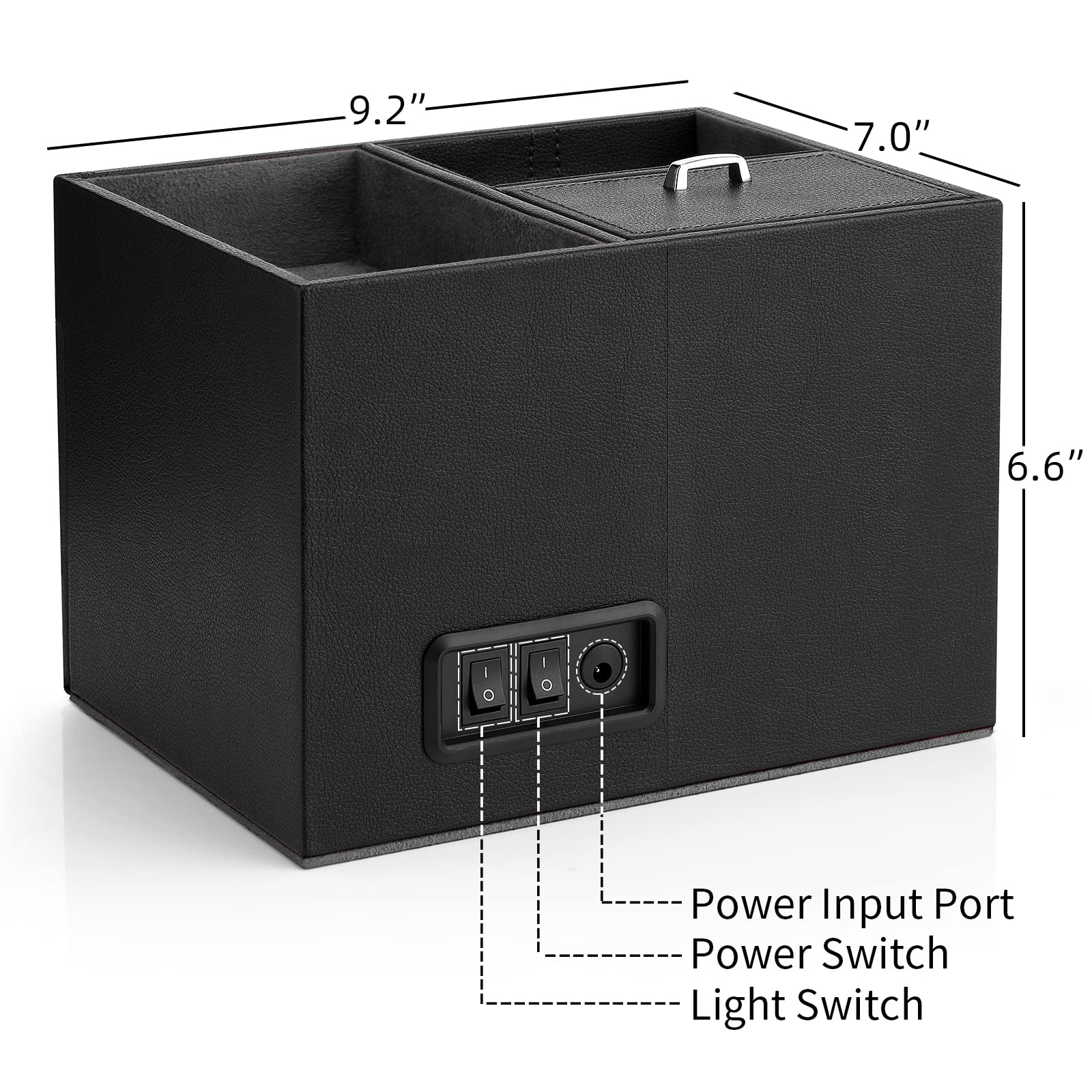 Vlando Double Watch Winder - Automatic Suede Box with Jewelry Organizer, Adjustable Pillows, LED Light, Black, Model VJ-23038-BK+GY-02