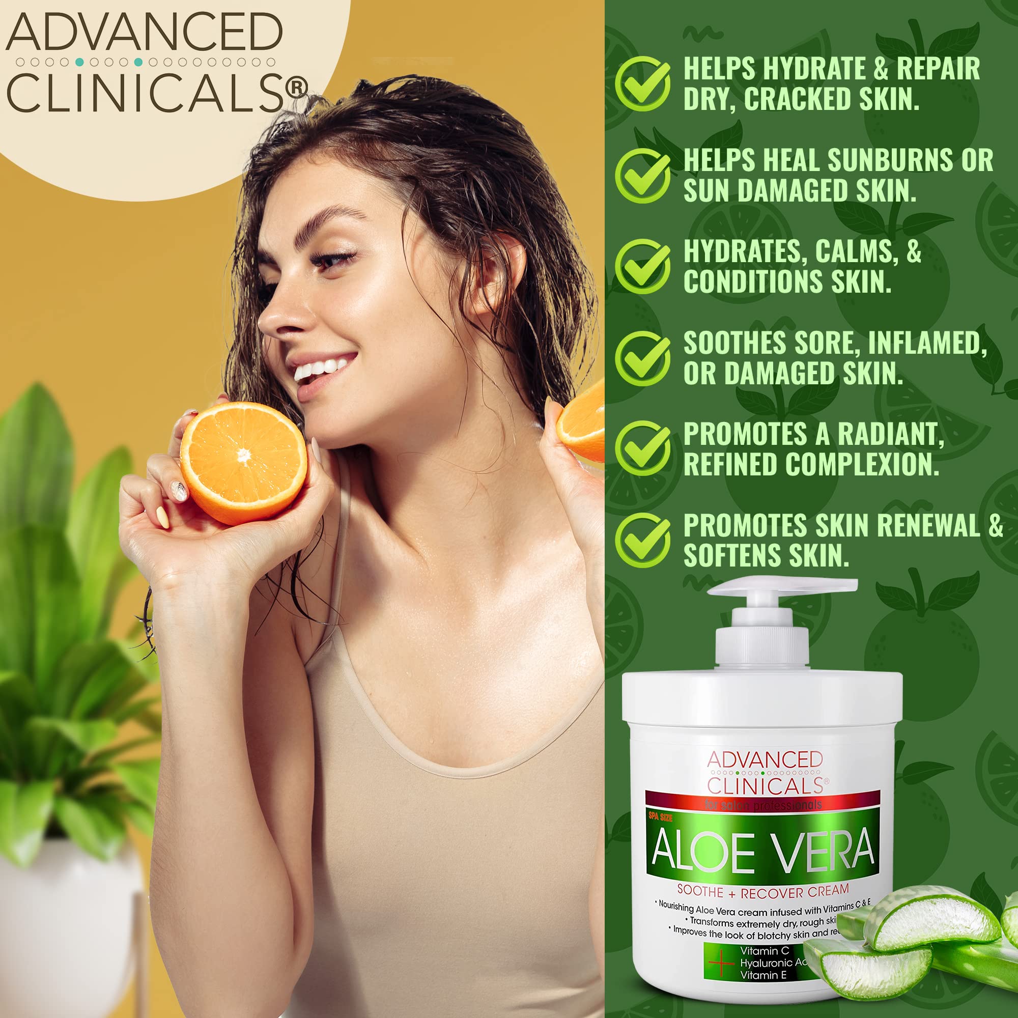Advanced Clinicals Aloe Vera Lotion For Sun Burn Recovery | After Sun Body Lotion With Vitamin C + Hyaluronic Acid | Damaged Ski