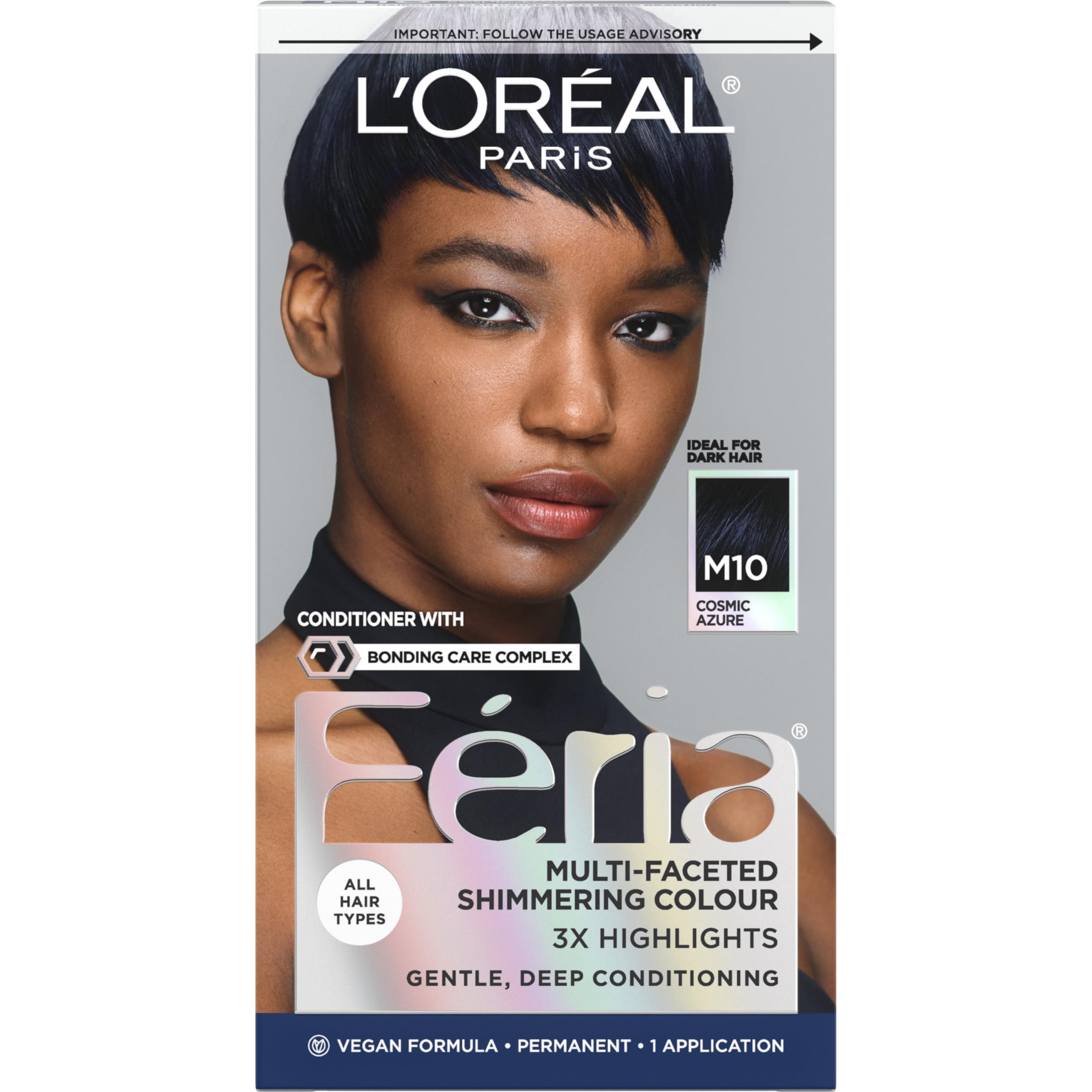L'Oreal Paris Feria Midnight Bold Multi-Faceted Permanent Hair Dye, One-Step Hair Color Kit for Dark Hair, No Bleach Required, C
