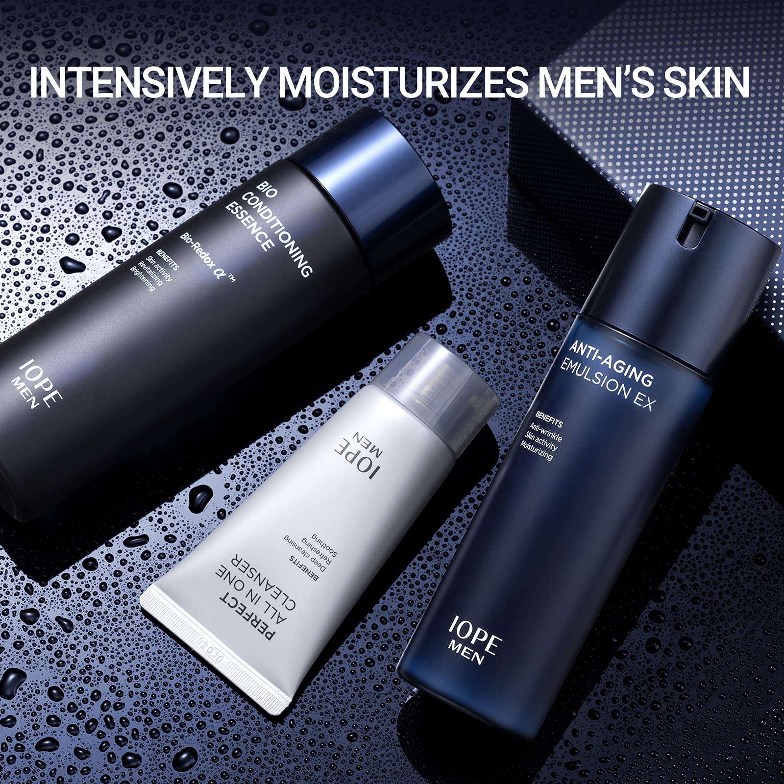 IOPE MEN BIO Anti-aging & Moisturizing Set, Cleanser, Emulsion, Conditioning Essence Serum and Soothing Aftershave, HOMME Korean
