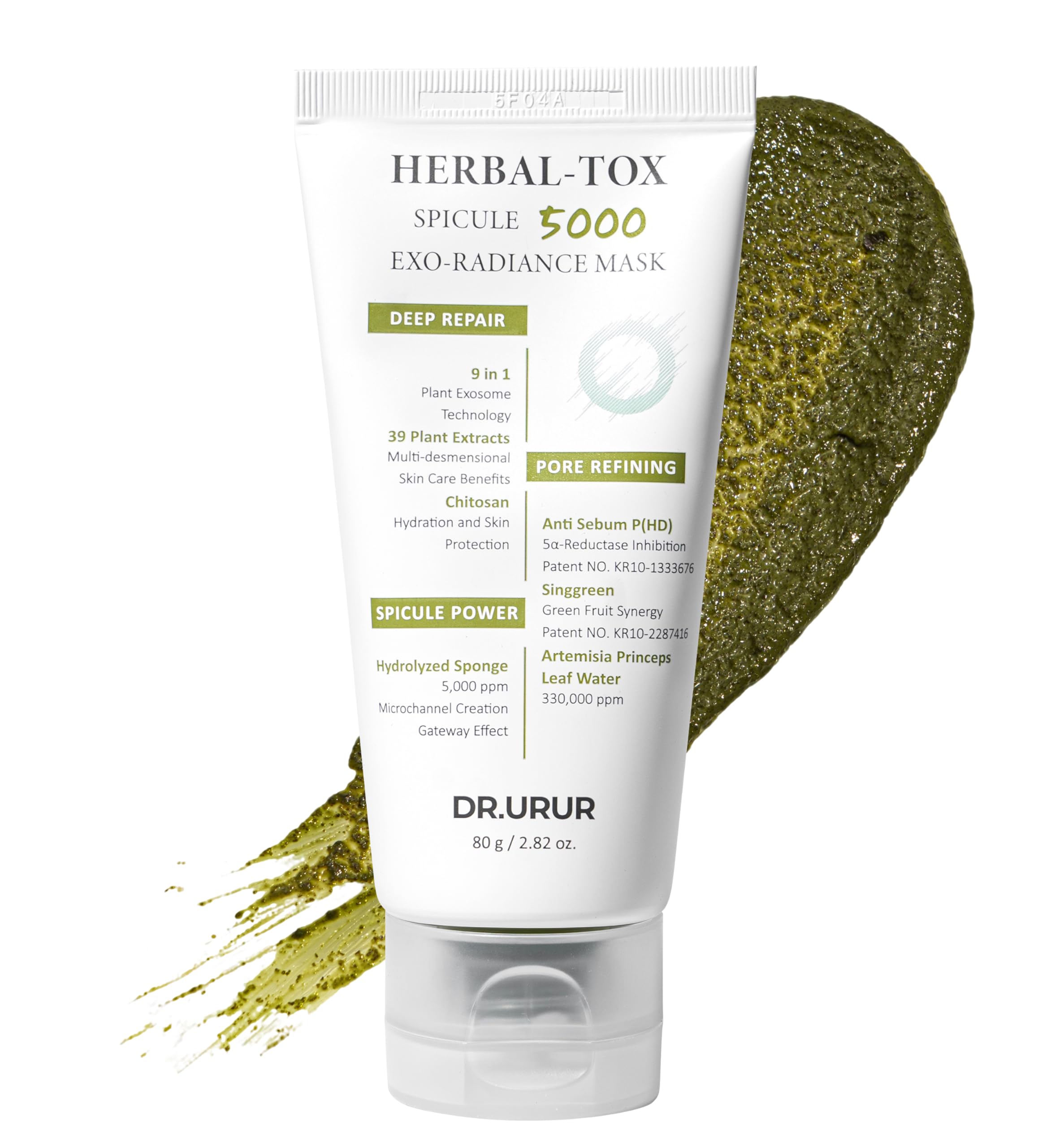 DR.URUR Korean Herbal Green Tea Clay Mask for Deep Pore Cleansing & Blackheads, Bentonite & Mugwort Soothing Formula, 80g/2.82 o