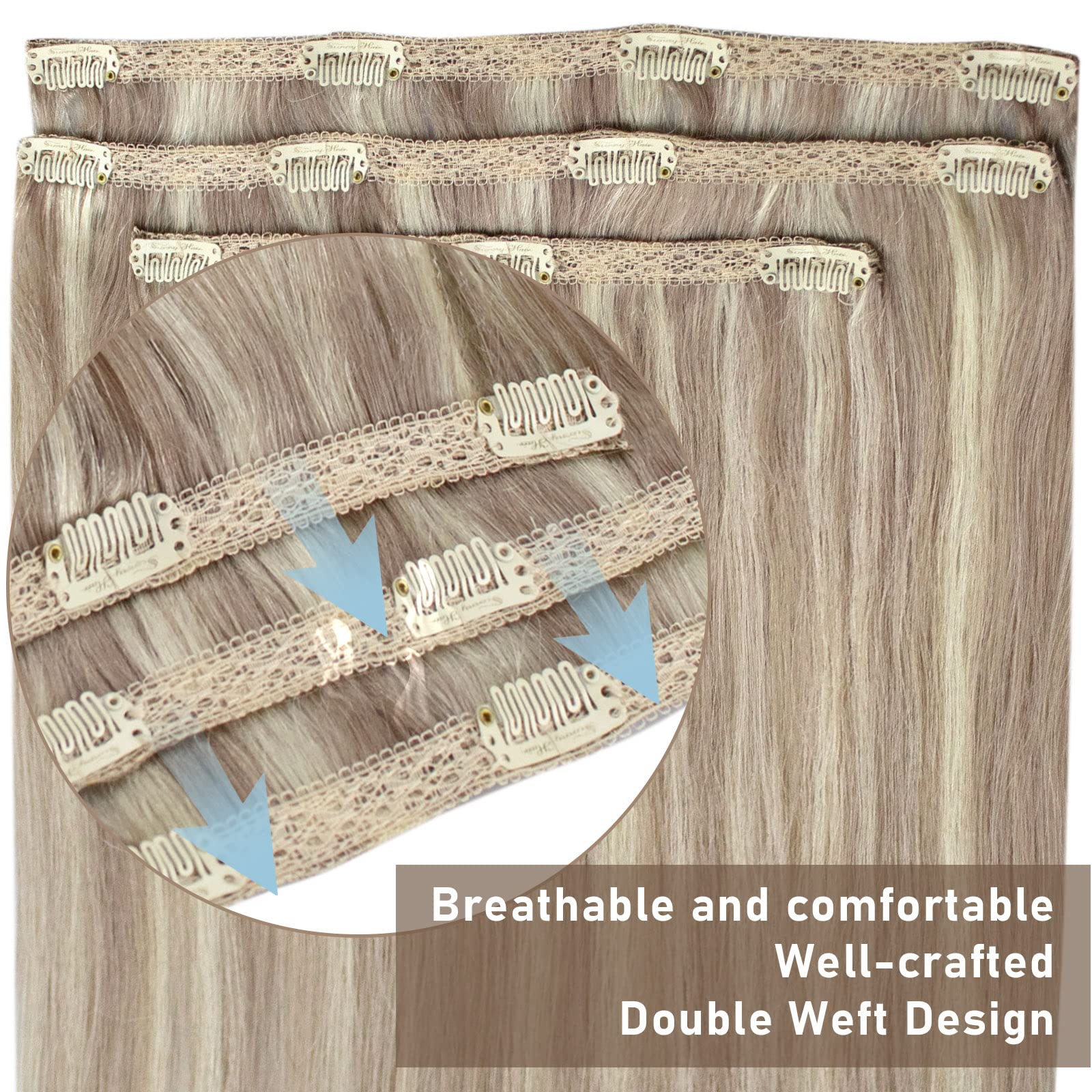 Sunny 22 Inch Clip In Hair Extensions Blonde 3 Pieces Real Human Hair Extensions Clip Ins Highlights Blonde Clip In Extensions F