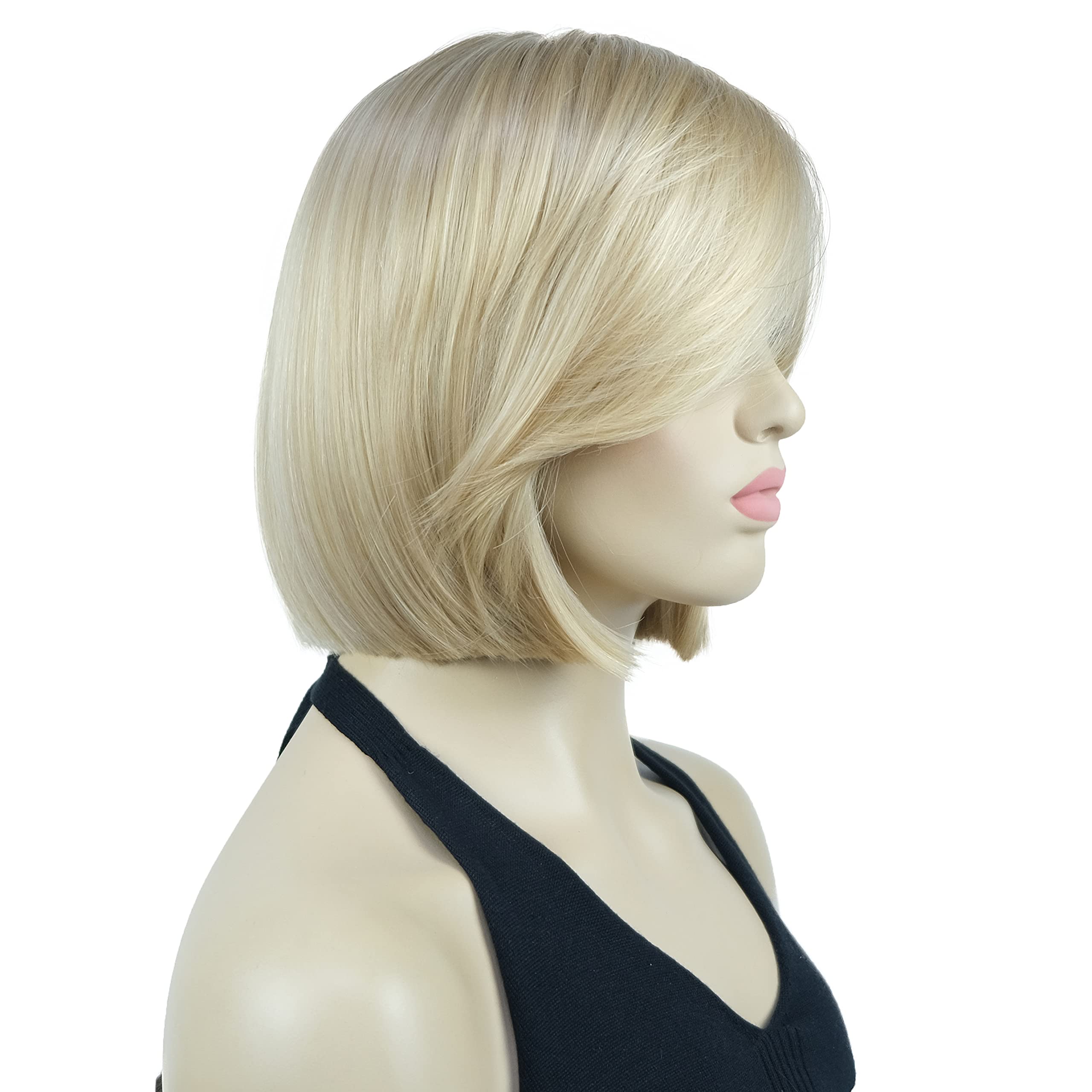 Lydell 8'' Straight Short Wigs Bob Hair With Bangs Cute Central Dot Top Heat Resistant Synthetic Wigs (26 Bright Golden Blonde)