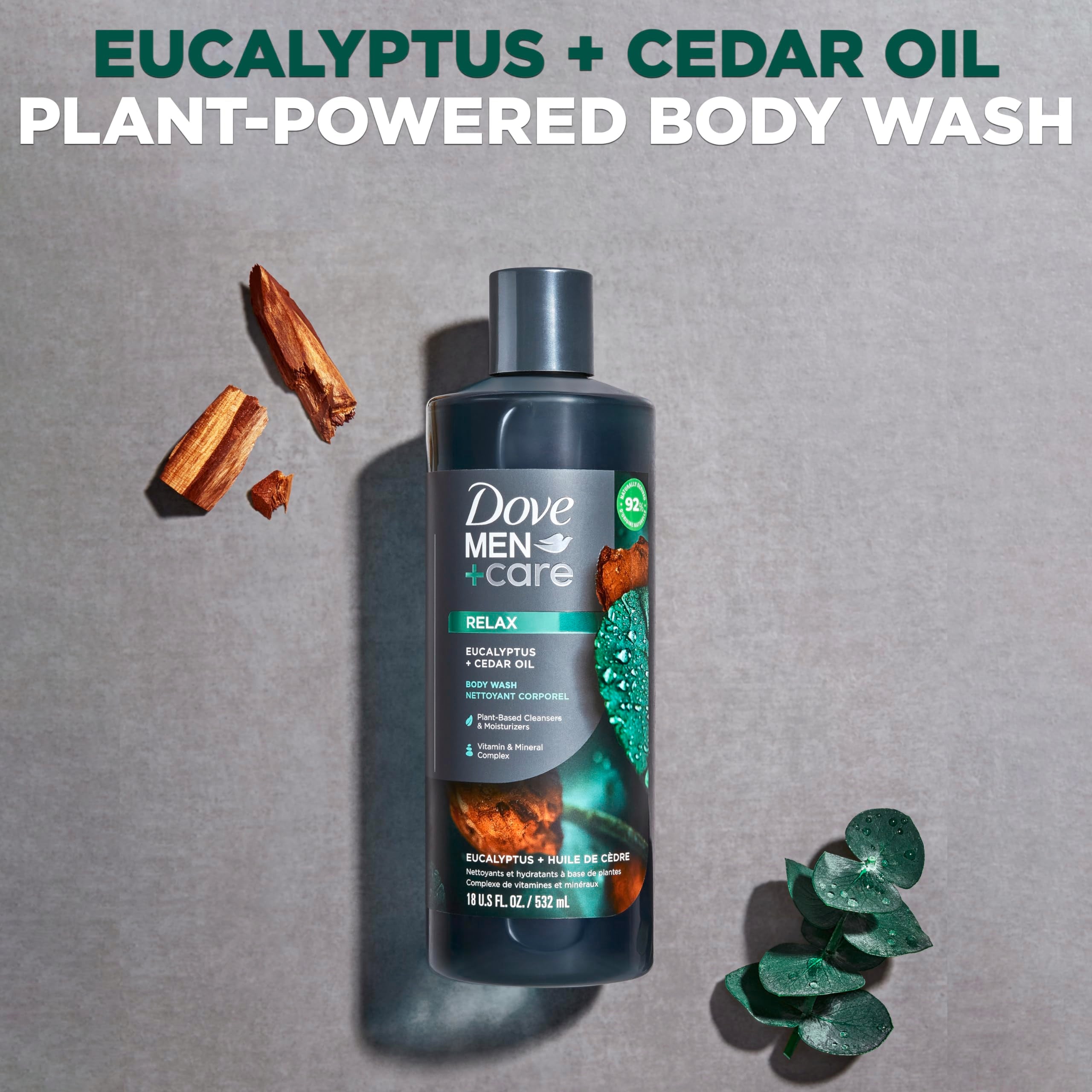 Dove Men+Care Body Wash Eucalyptus + Cedar Oil 4 Count To Rebuild Skin In The Shower With Plant-Based Cleansers And Moisturizers