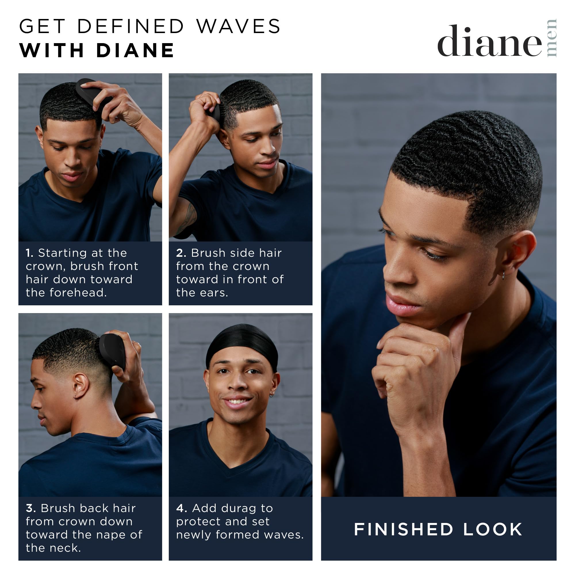 Diane 100% Boar Bristle Curved Club Wave Brush For Men And Women - Soft Bristles For Fine To Medium Hair - Use For Detangling, S