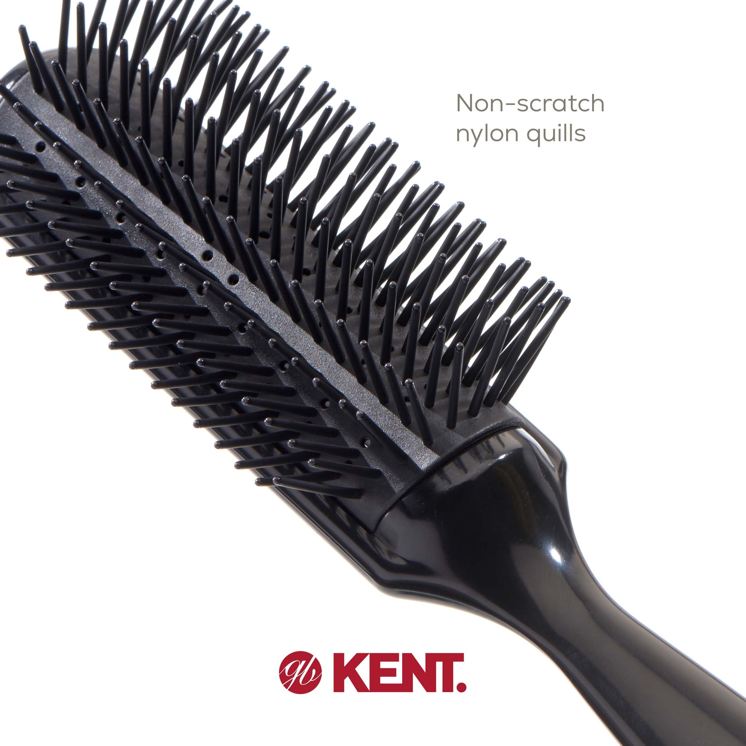 KENT AS9 Anti Static Hair Brush - 9-Row Mini Hairbrush for Smoothing & Curling - Black Rubber Nylon - Perfect for Medium or Long Hair