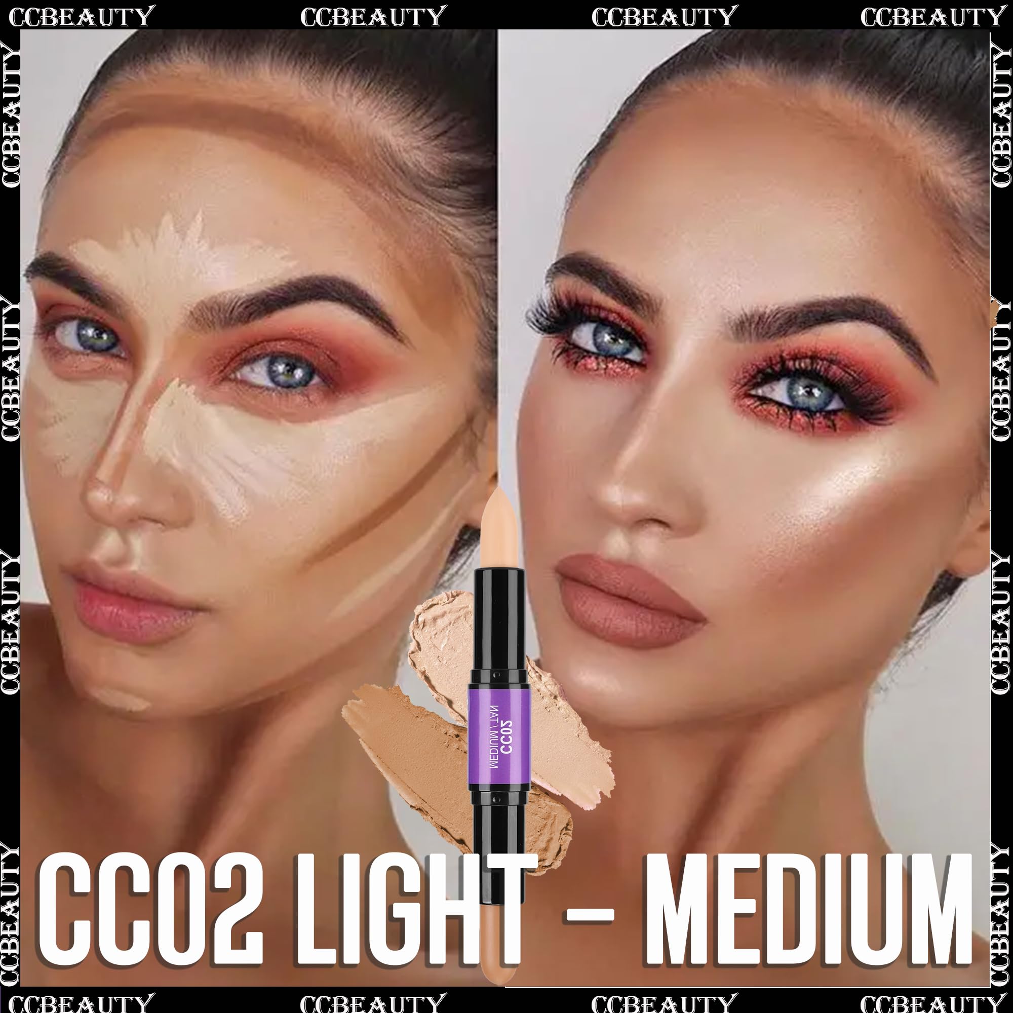 Ccbeauty 2-In-1 Matte Contour Stick Makeup,Cream Dual Highlighter Bronzer Stick, Highlighting & Contouring Kit, Highlight Concea
