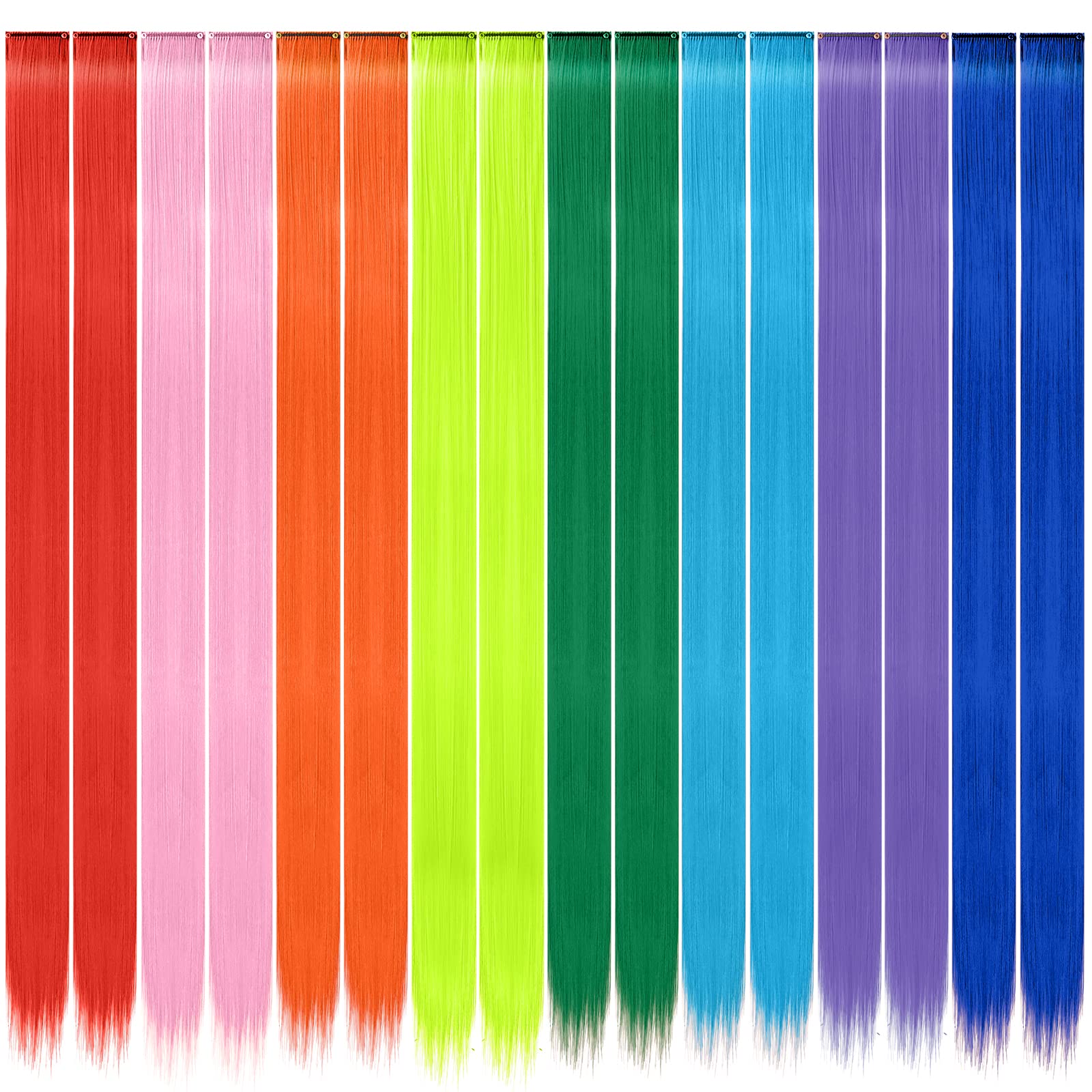 FESHFEN Colored Hair Extensions, 16 PCS 8 Colors Rainbow Hairpieces for Women Highlight Colorful Straight Clip in Hair Extension