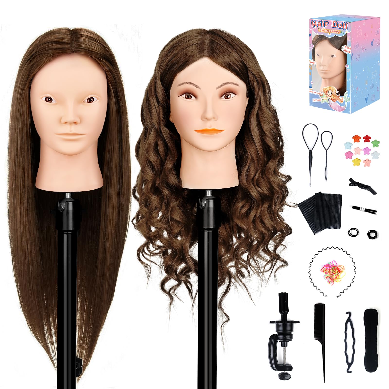 MYSWEETY Mannequin Head with Human Hair, 80% Real Hair 26'' Makeup Hairdressing Practice Training Head, Cosmetology Manikin Doll