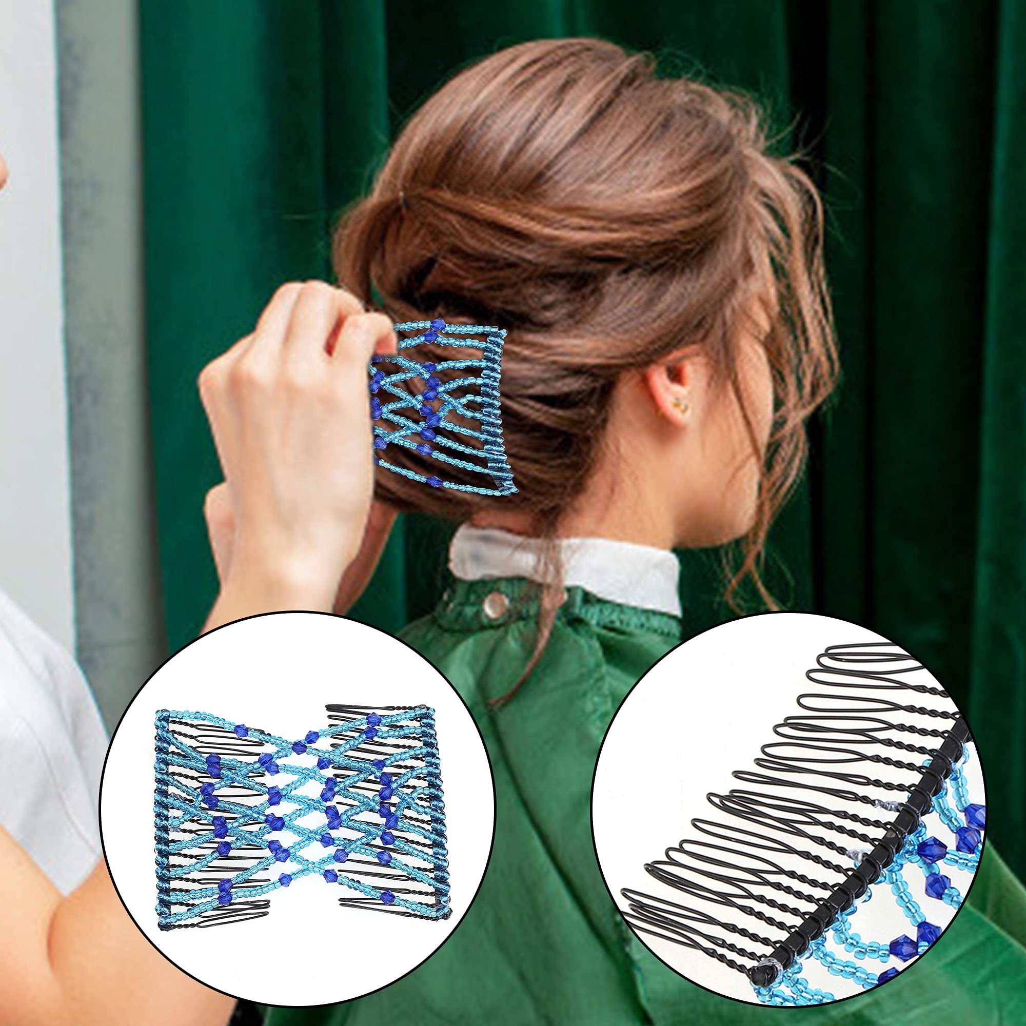 Ccbeauty 6 Pcs Magic Hair Comb Elastic Beaded Hair Clips Women Decorative Accessories,Bride Double Slides Stretching Hairpins Co