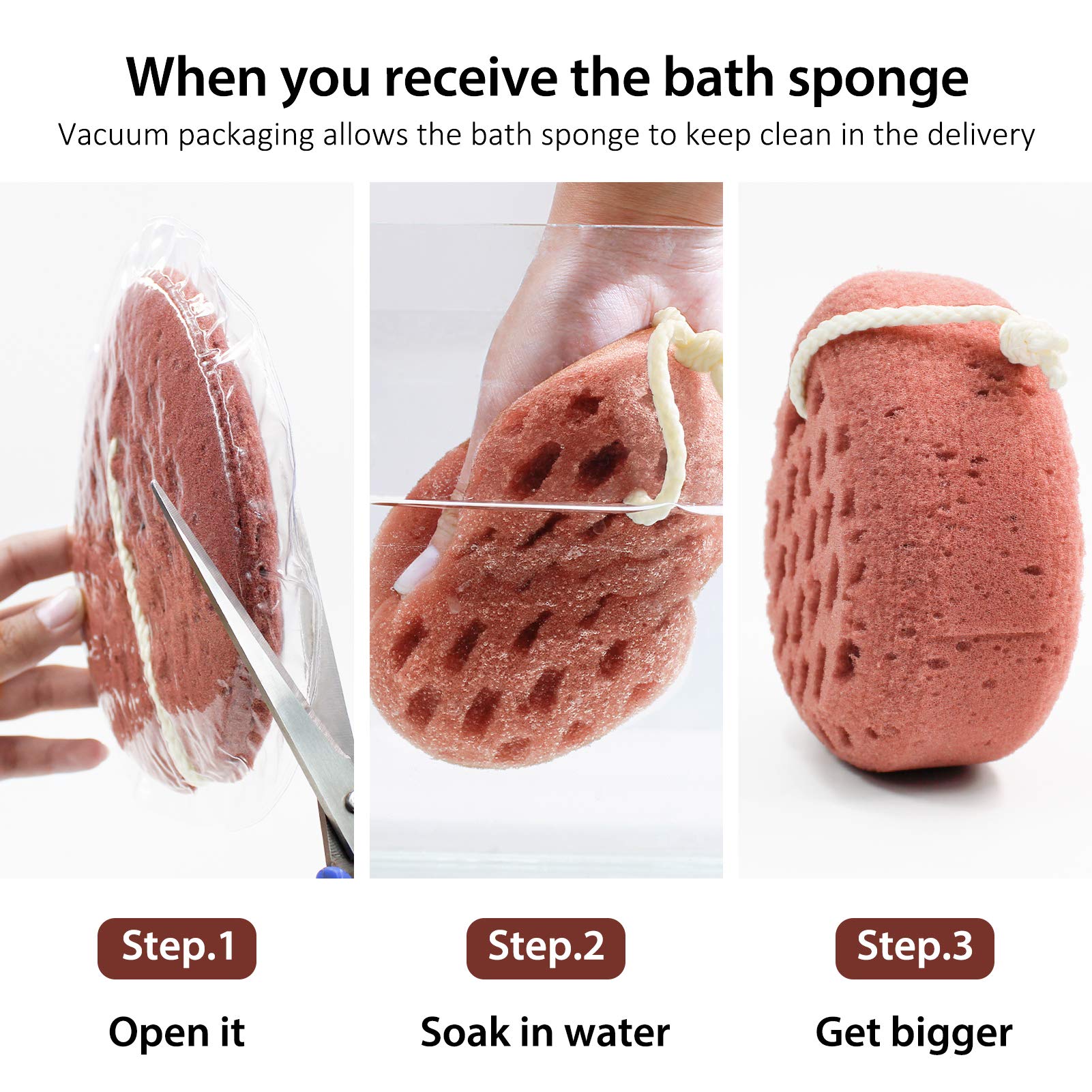 Baimei Bath Sponge, Sponge Loofah Body Scrubber, Shower Pouf Cleaning Loofahs Sponge, Shower Use Sponge (Pink Grey)