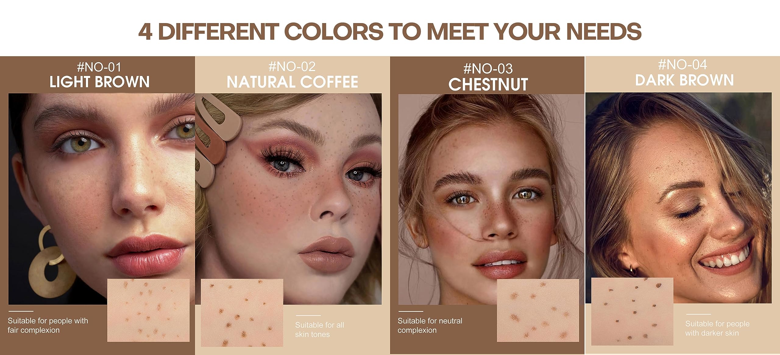 Sumeitang Freckle Pen, 4 Colors Kit - Natural Lifelike Faux Freckle Makeup Pen, Waterproof Long Lasting, Create Sunkissed Skin(4