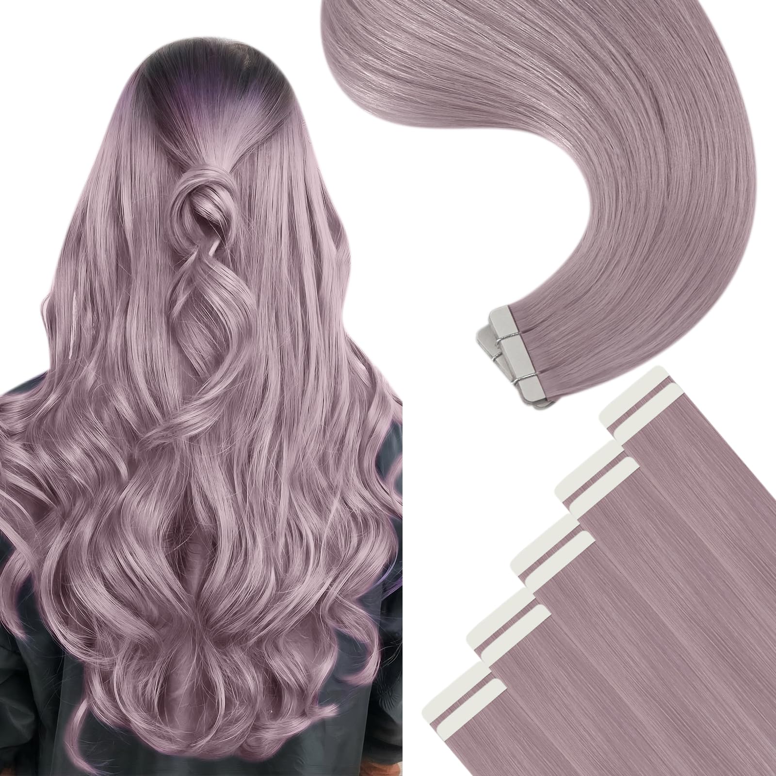 YoungSee Purple Tape in Extensions Human Hair Light Purple Tape on Hair Extensions Human Hair Lavender Human Hair Extensions Tap