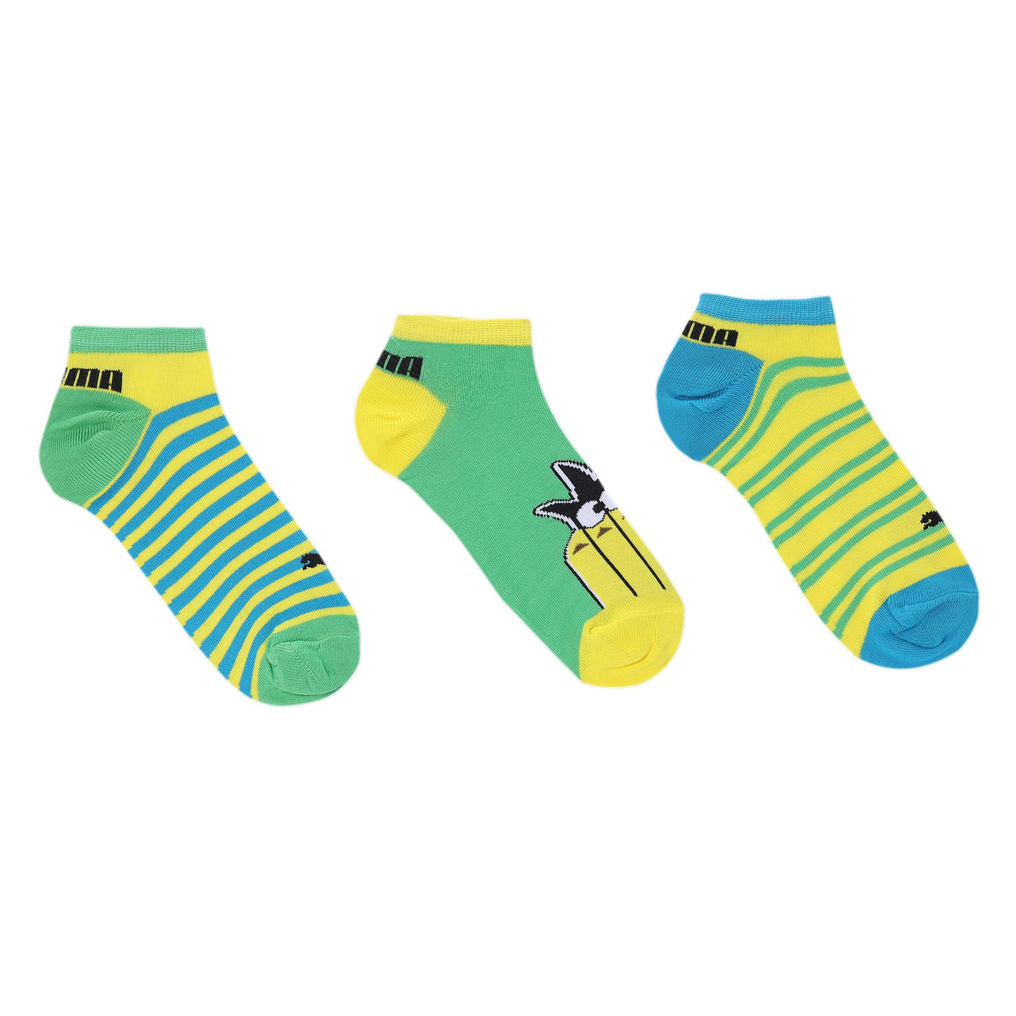 Puma Cotton UnisexKid Graphic Sneaker 3P Ankle Length Socks Kid, Anndean Toucan Blazing Yellow, 31/34 (93372701)