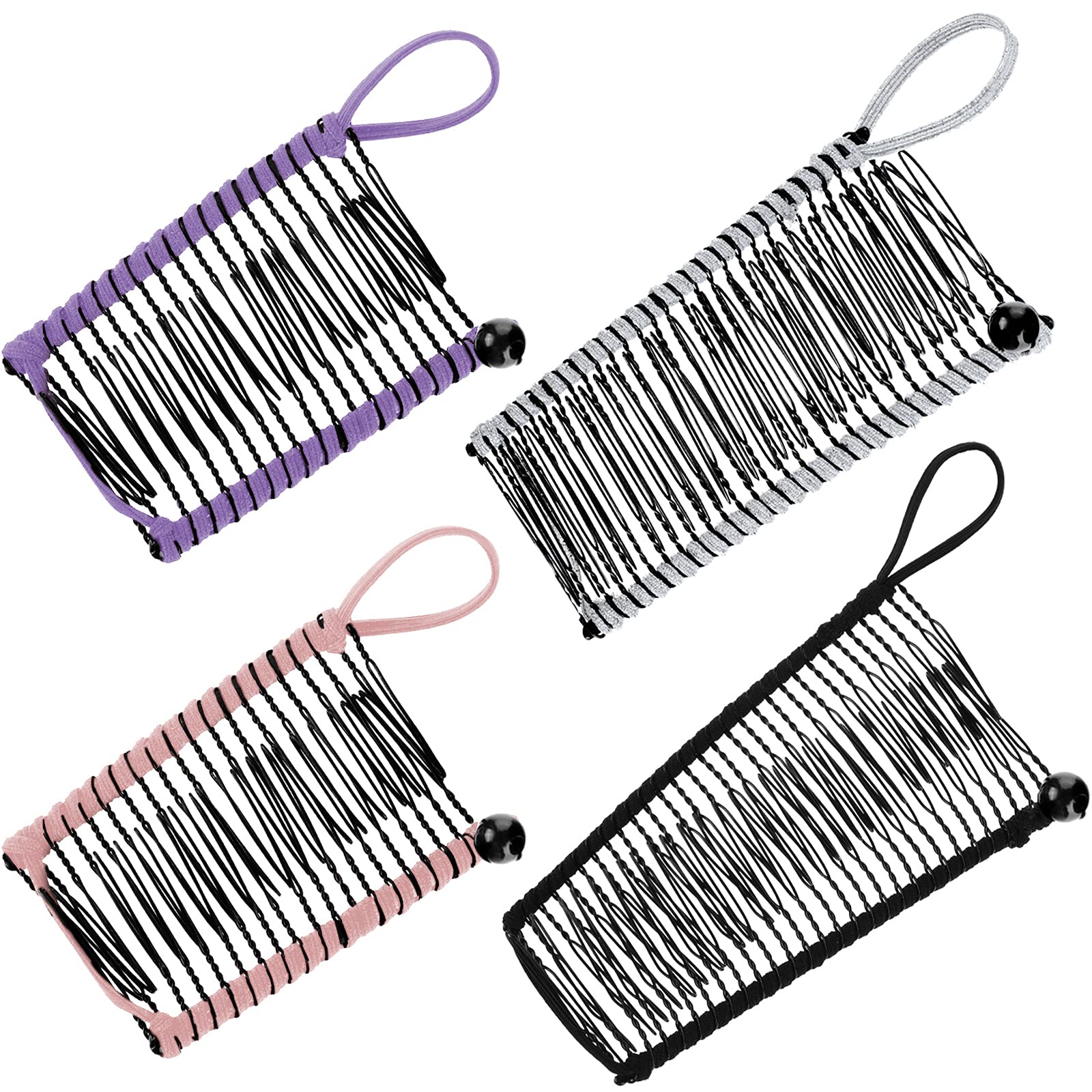 Vintage Hair Clips Set: Large & Small Clincher Combs for Ponytails - No Crease Hair Grips for Thick, Curly, or Wavy Hair (Pink, 