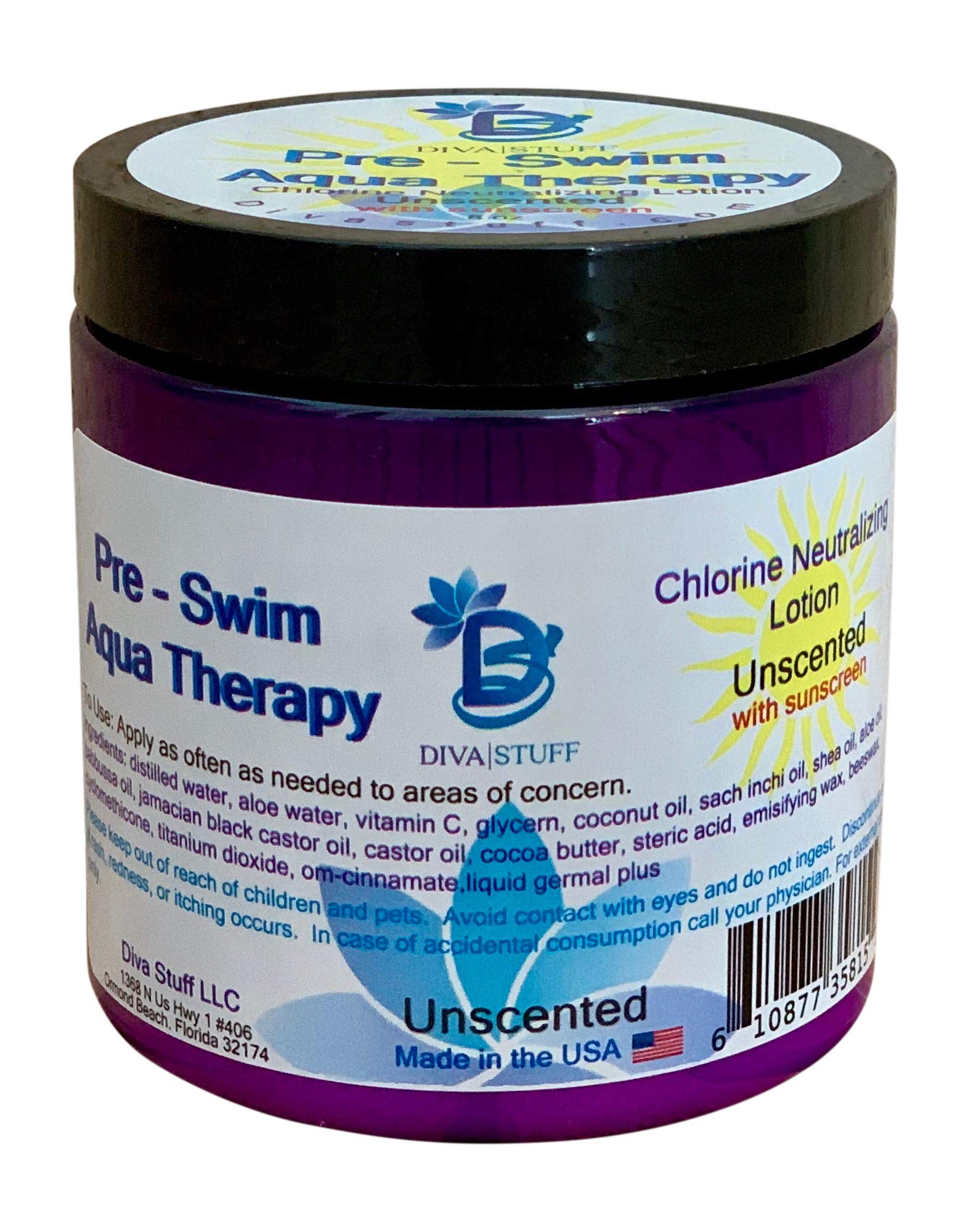 Diva Stuff Pre-Swim Aqua Therapy Chlorine Neutralizing Body Lotion, Protects Skin From Chlorine And Salt Water, 8 Oz - Made In T
