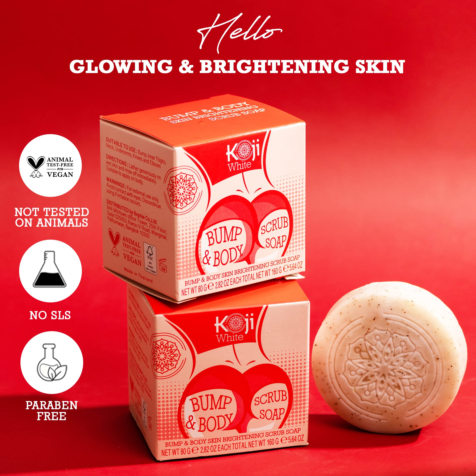 Koji White Kojic Acid Bump Eraser Body Scrub Soap for Exfoliation Butt, Elbow, Underarm with Glutathione, Coenzyme Q10, Skin Bri