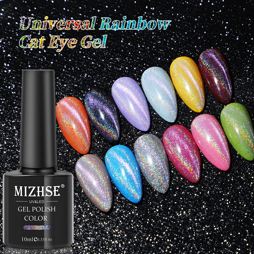 Mizhse 10Ml Universal Rainbow Cat Eye Gel Nali Polish Laser Holographic 9D Cat Eye Gel Polish Soak Off Led Uv Gel Nail Art Varni
