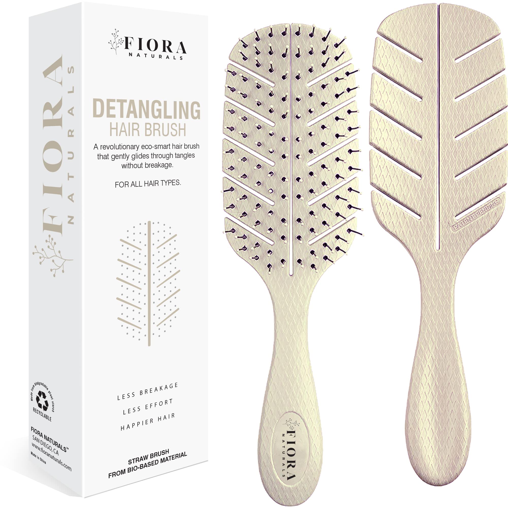 Detangler Brush by Fiora Naturals  100% BioFriendly Detangling brush w/UltraSoft Bristles  Glide Through Tangles with Ease 