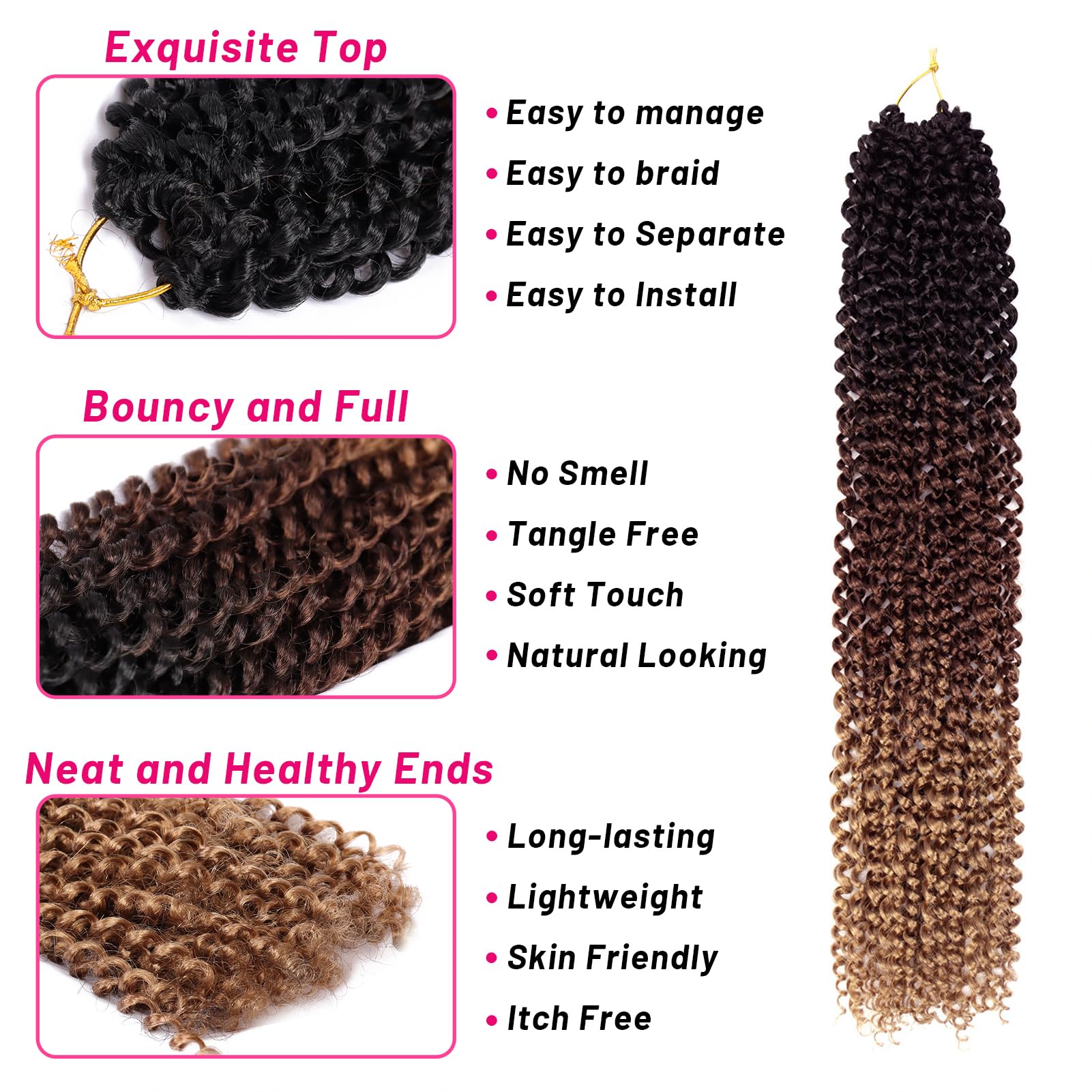 Dorsanee Ombre Passion Twist Hair 24 Inch 7 Packs Water Wave Crochet Hair Long Bohemian Curly Braiding Hair For Butterfly Locs,