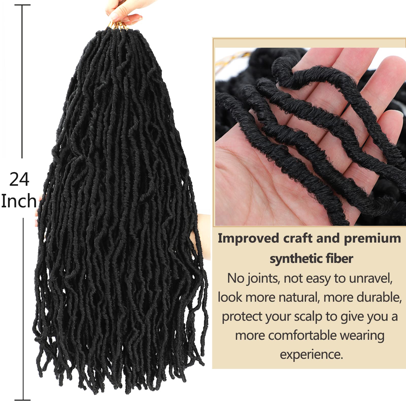 Faux Locs Crochet Hair Soft Locs 24 Inch 7 Packs Crochet Locs Pre looped Natural Butterfly Locs Crochet Hair For Women (24 Inch