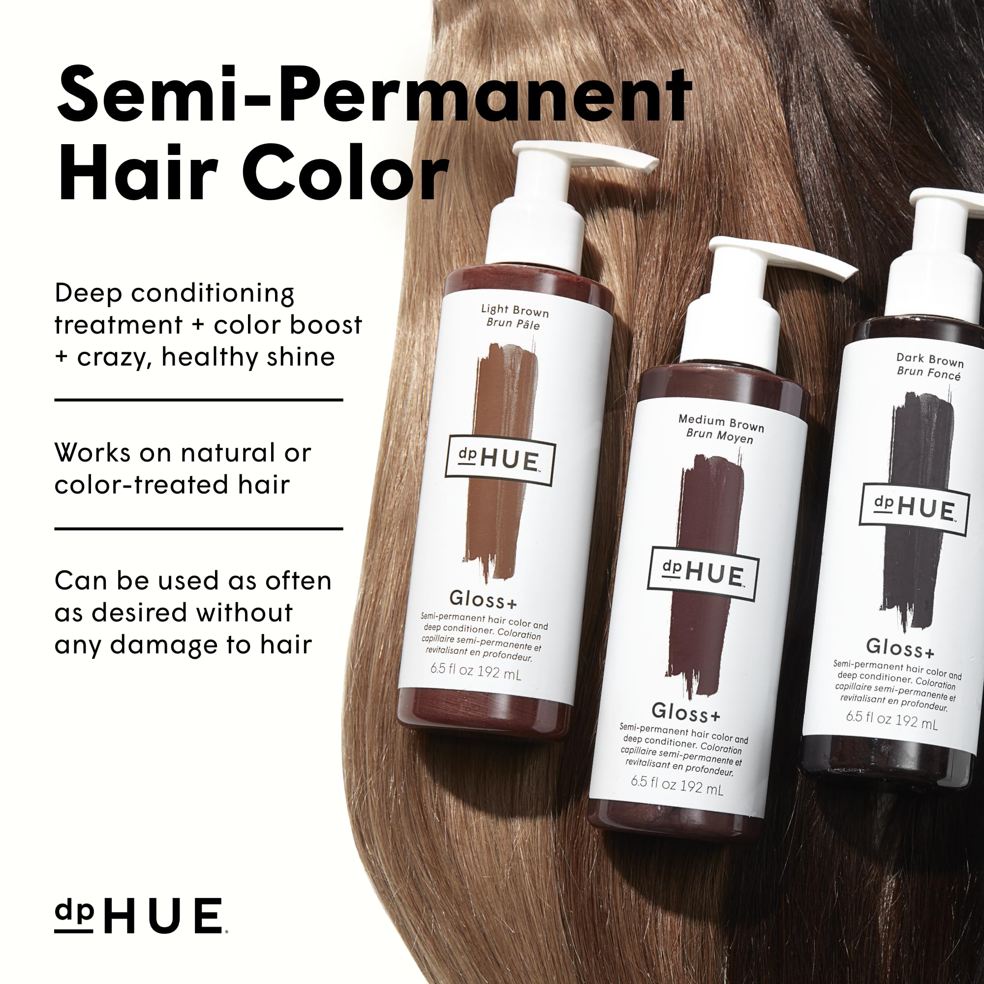 dpHUE Gloss+, Cool Medium Brown - 6.5 oz - Semi-Permanent Hair Color & Conditioner - Paraben, SLS & SLES Sulfate Free - Vegan, L