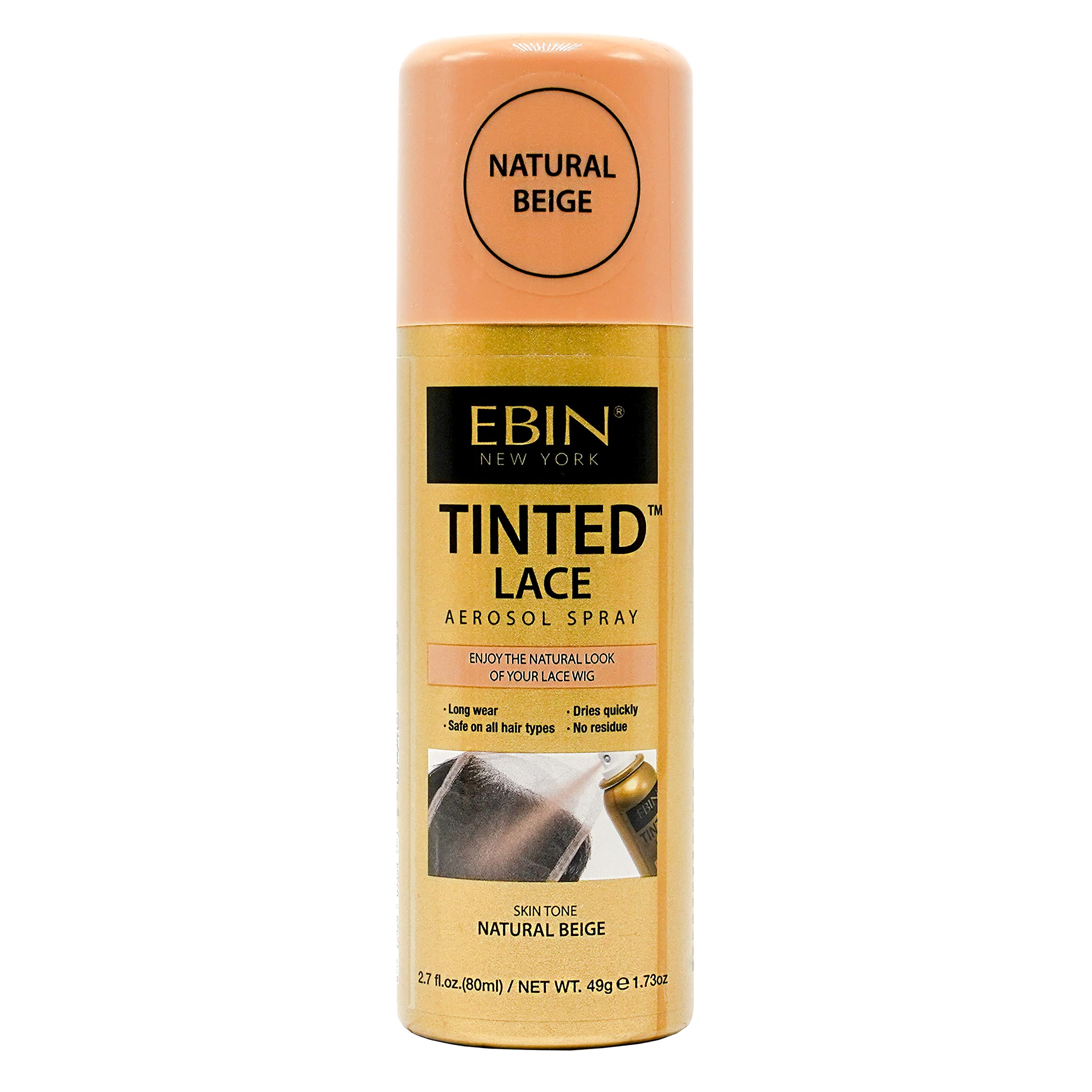 Ebin New York Tinted Lace Spray - Natural Beige, 2.7Oz/80Ml, Quick Dry, Water Resistant, No Residue, High Pigmentation, Even Spr