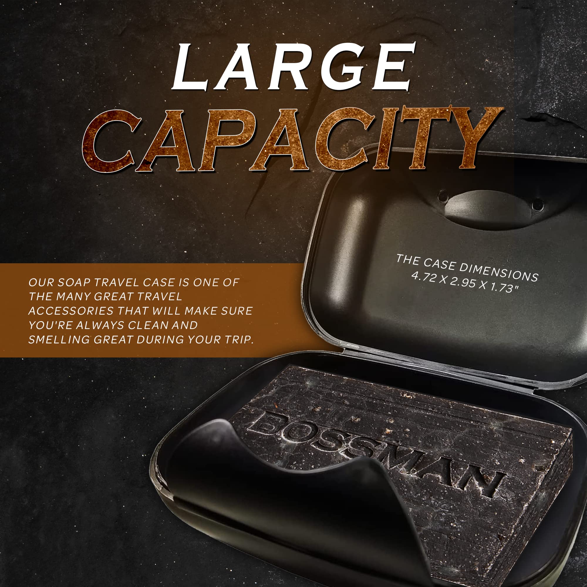 Bossman Travel Soap Container - Black Plastic Bar Soap Holder - 4.72x2.95x1.73 Inch - Model 60057